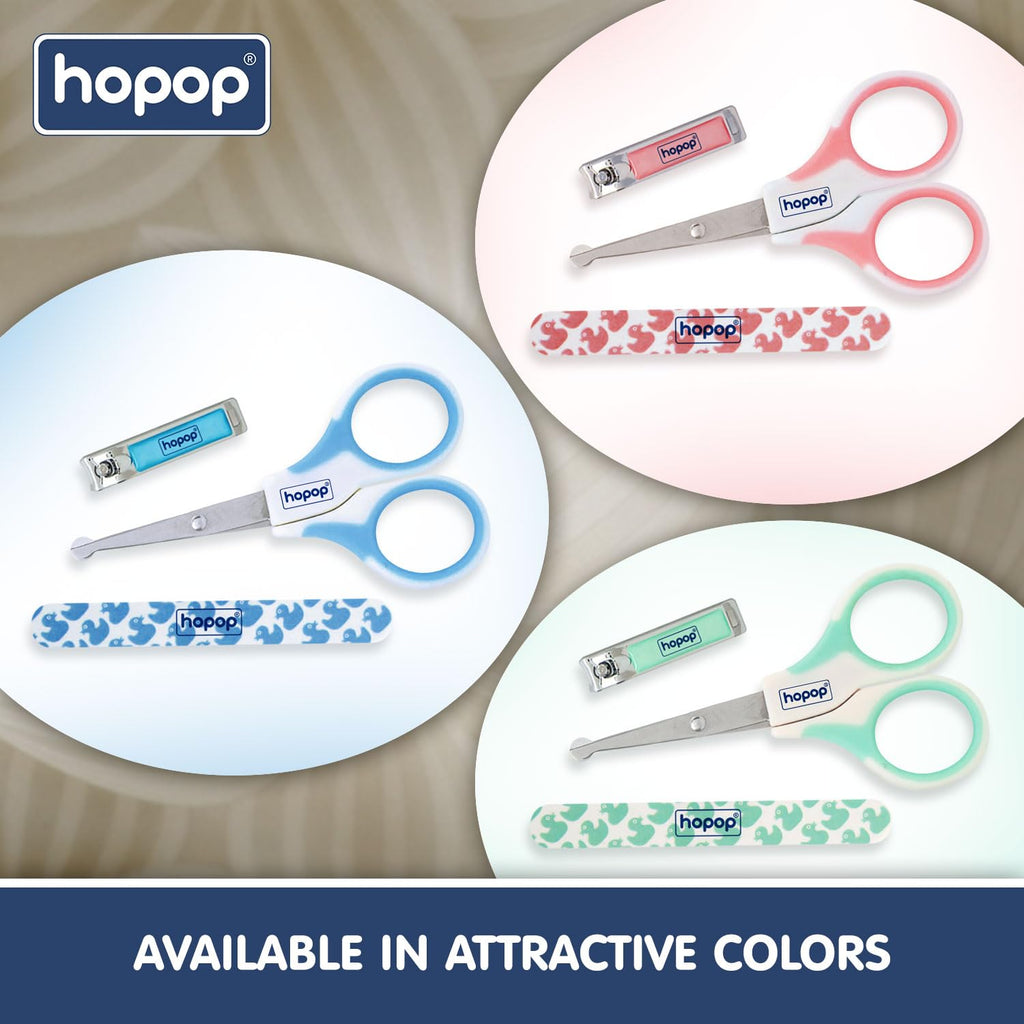 Hopop Grooming Kit for Newborn | 7 in 1 Baby Grooming Kit | Suitable for Newborns & Toddlers | Soft Bristle Hair Brush, Rounded Teeth Hair Comb, Nail Scissors, Nail Cutter, Nail File, Nose Cleaner, Finger Toothbrush with protective case | Blue