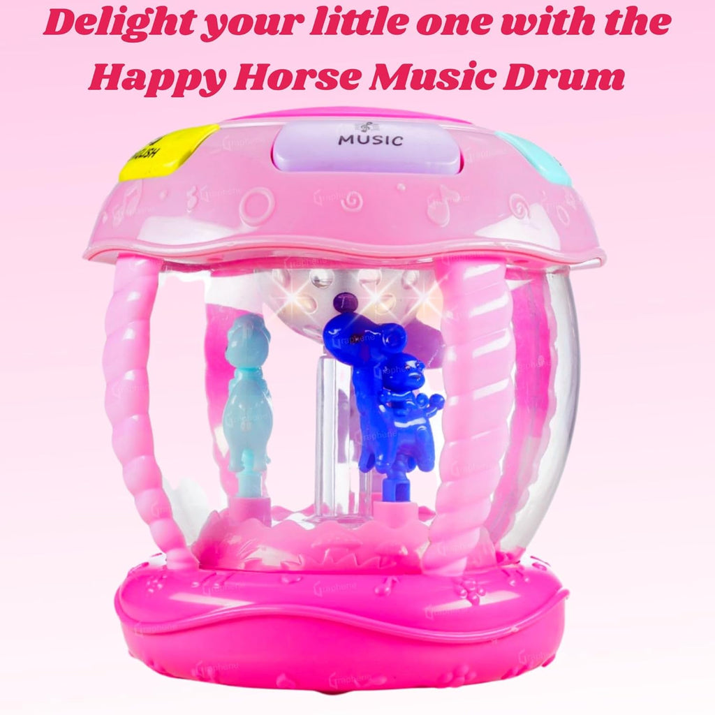 GRAPHENE Happy Horse Rotating Musical Drum Set for Toddlers Battery Operated Merry-Go-Round Toy with Lights Different Sounds & Lullaby Songs Multicolor (Pack of 1)