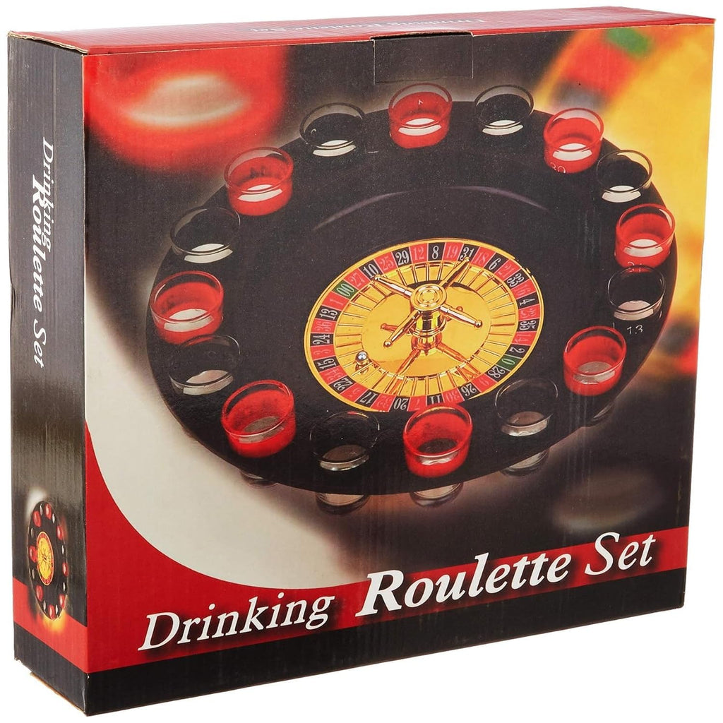 Roulette Drinking Game Set, 16 Glasses with 2 Balls, Black & Red, Casino Style