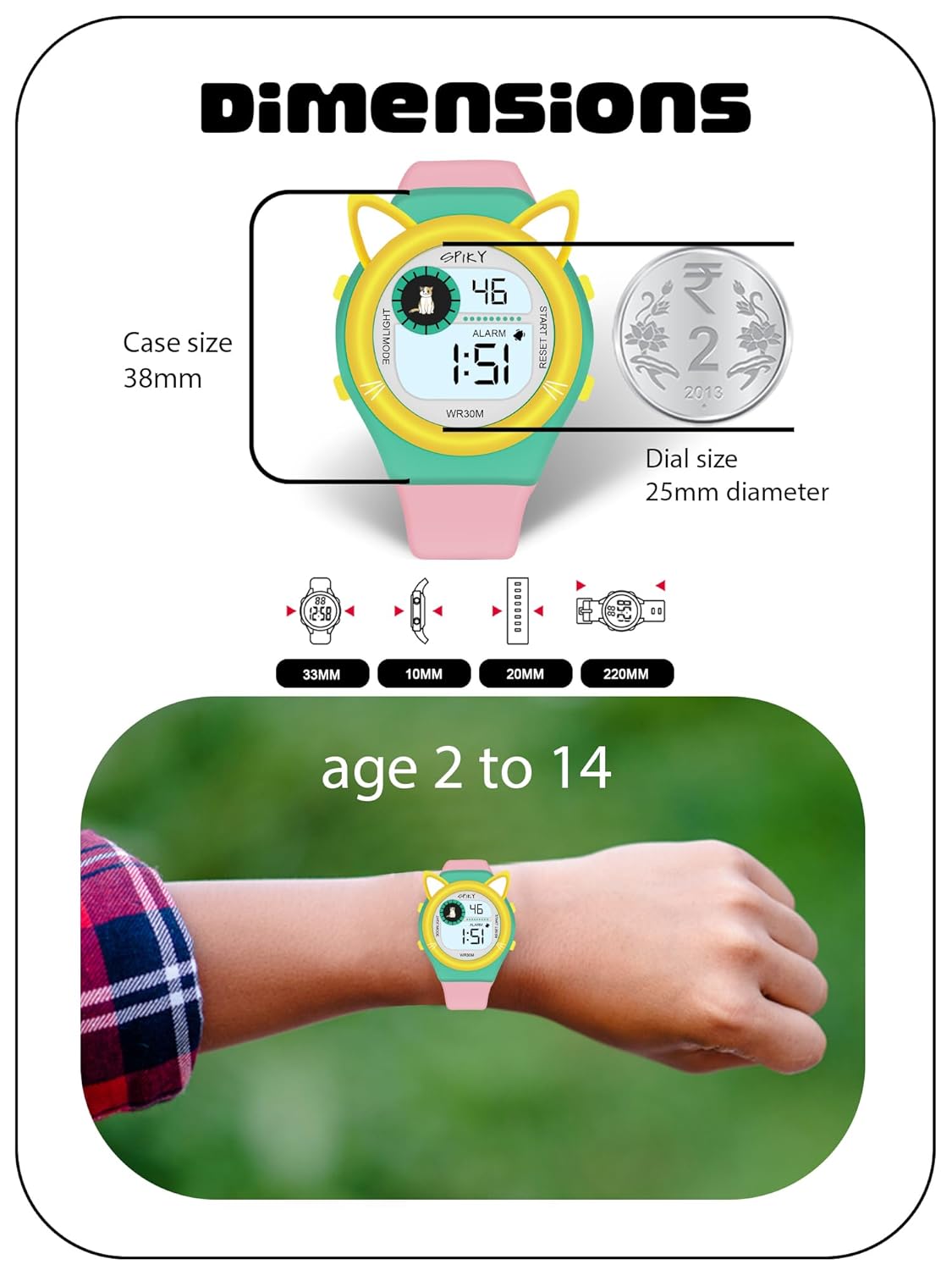 SPIKY Digital Sports Watch for Kids | Animal Shape Design | Multifunctional with 7 LED Luminous Lights | Water-Resistant | Best Birthday Gift Wrist Watches for Girls & Boys | Age 2-14 yrs