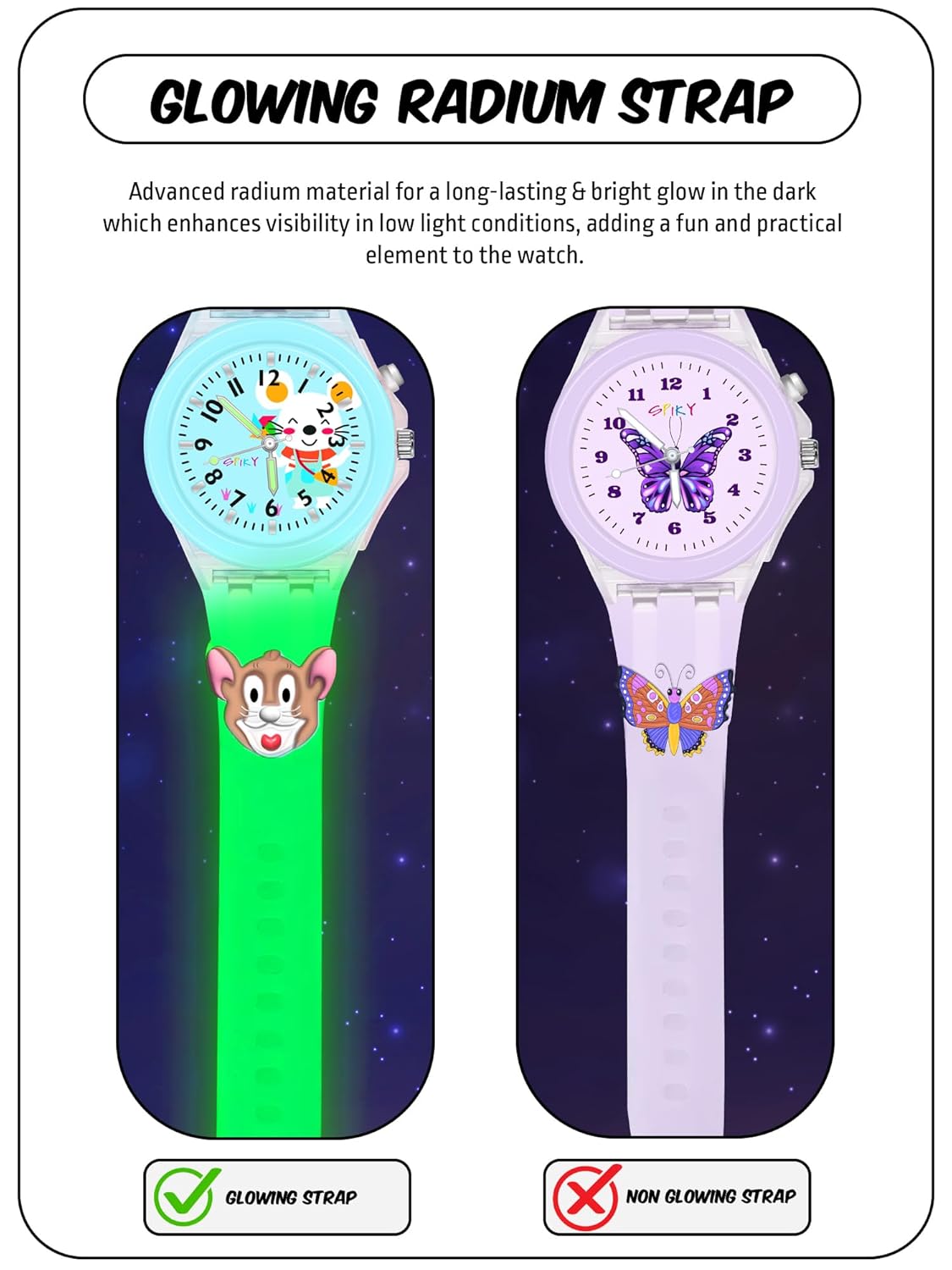 SPIKY Analog Watch for Kids | 3D Cartoon | 7 Multicolor LED Luminous Lights with Silicone Strap | Unisex Best Birthday Gift | Analogue Wrist Watches for Boys & Girls | Age 3-10 yrs
