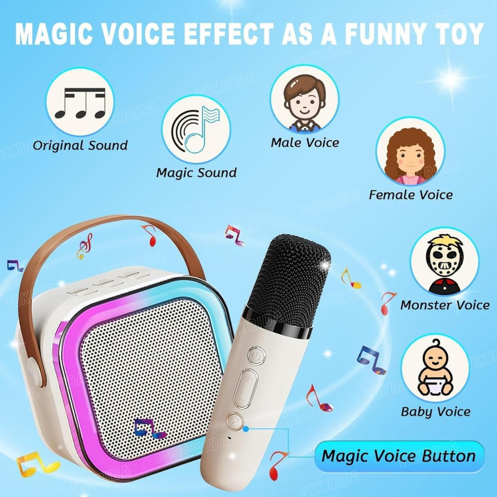 VikriDA Mini Karaoke Machine for Kids & Adults,Portable Bluetooth Speaker with 1 Wireless Karaoke Microphone,Music Toys Christmas Birthday Gifts for Girls & Boys 4,5,6,7,8,9,10,11,12 Year Old.