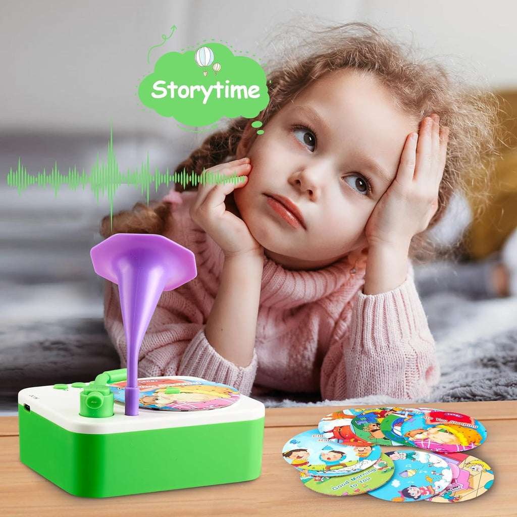 Kids Gramophone Music Player | Educational Phonograph Toy with 96 Story & Learning Cards,Toddler Early Learning Birthday Gift with Music, Rhymes & Stories for Boys & Girls Ages 6 Multicolor