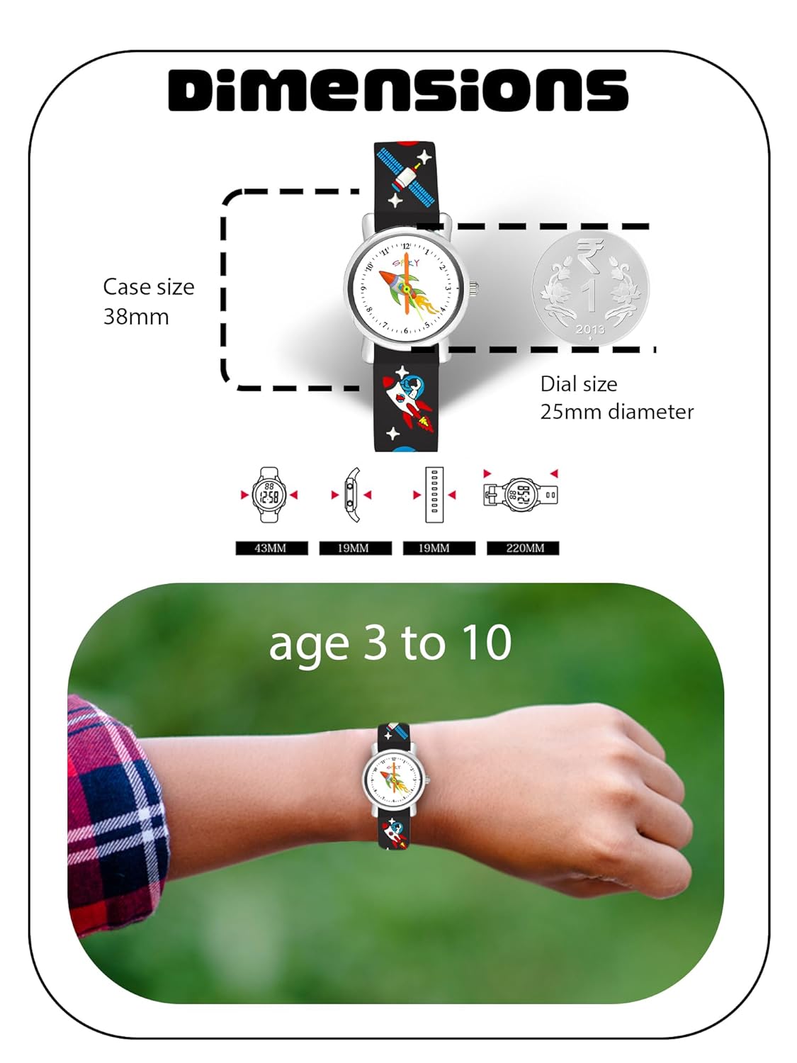 SPIKY Analog Watch for Kids | Unicorn Designer Printed Strap | Water Resistant | Stylish Unisex Best Birthday Gift | Analogue Wrist Watches for Girls & Boys | Age 2-14 yrs