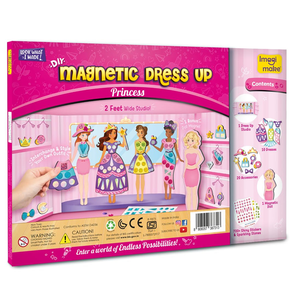 Imagimake DIY Magnetic Dress-Up Princess |Pretend Play Toys for Girls | 30 Magnetic Dresses & Accessories | Interchange & Create Unlimited Outfits | Birthday Gift for Girls Ages 3,4,5,6,7,Multicolour