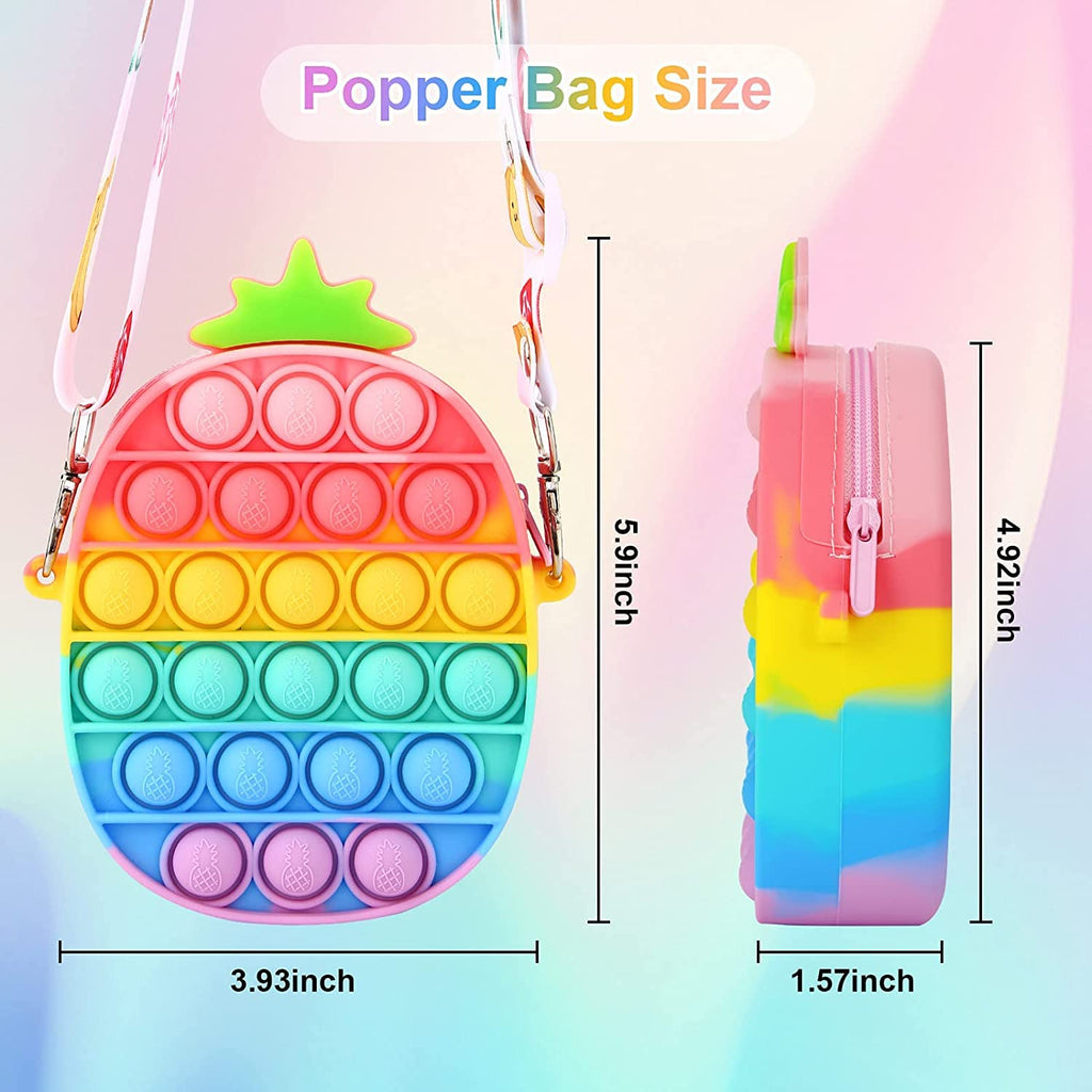 Pop it Pineapple Bag Kid's and Women's Sensory Silicone Pineapple Bag Pop it Party Shoulder Backpack for Fidget Toys for Anxiety Stress Relief, Return Gifts Pop it Rakhi Fidget (Pineapple Bag)