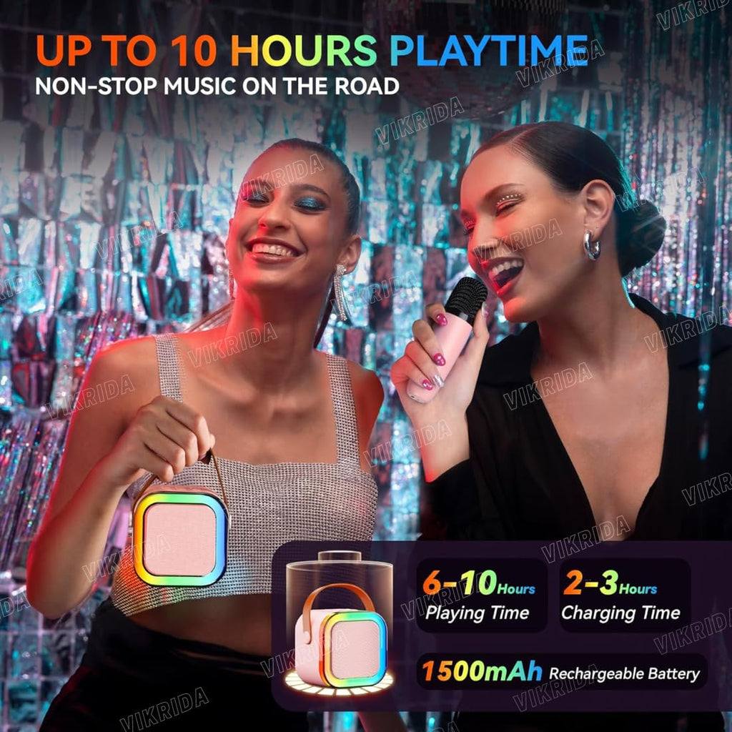 VikriDA Mini Karaoke Machine for Kids & Adults,Portable Bluetooth Speaker with 1 Wireless Karaoke Microphone,Music Toys Christmas Birthday Gifts for Girls & Boys 4,5,6,7,8,9,10,11,12 Year Old.