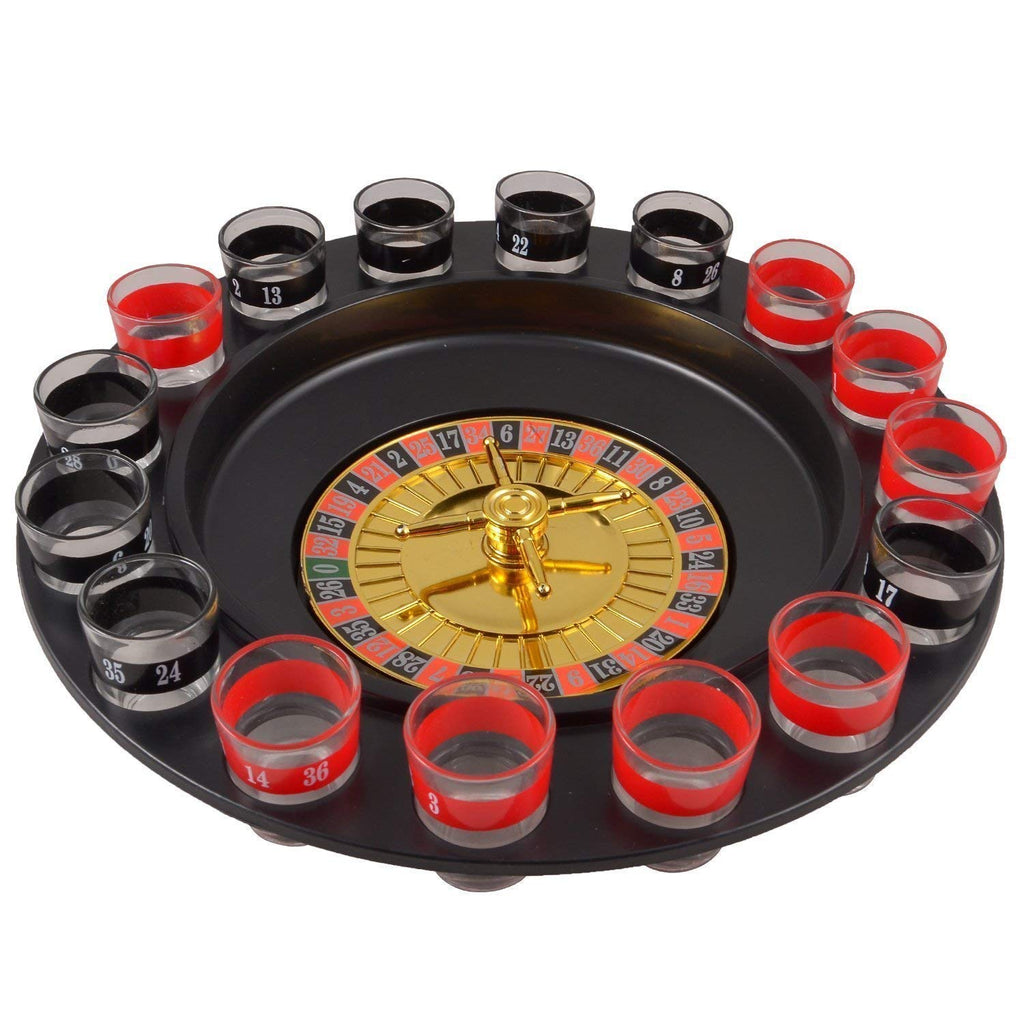 Roulette Drinking Game Set, 16 Glasses with 2 Balls, Black & Red, Casino Style