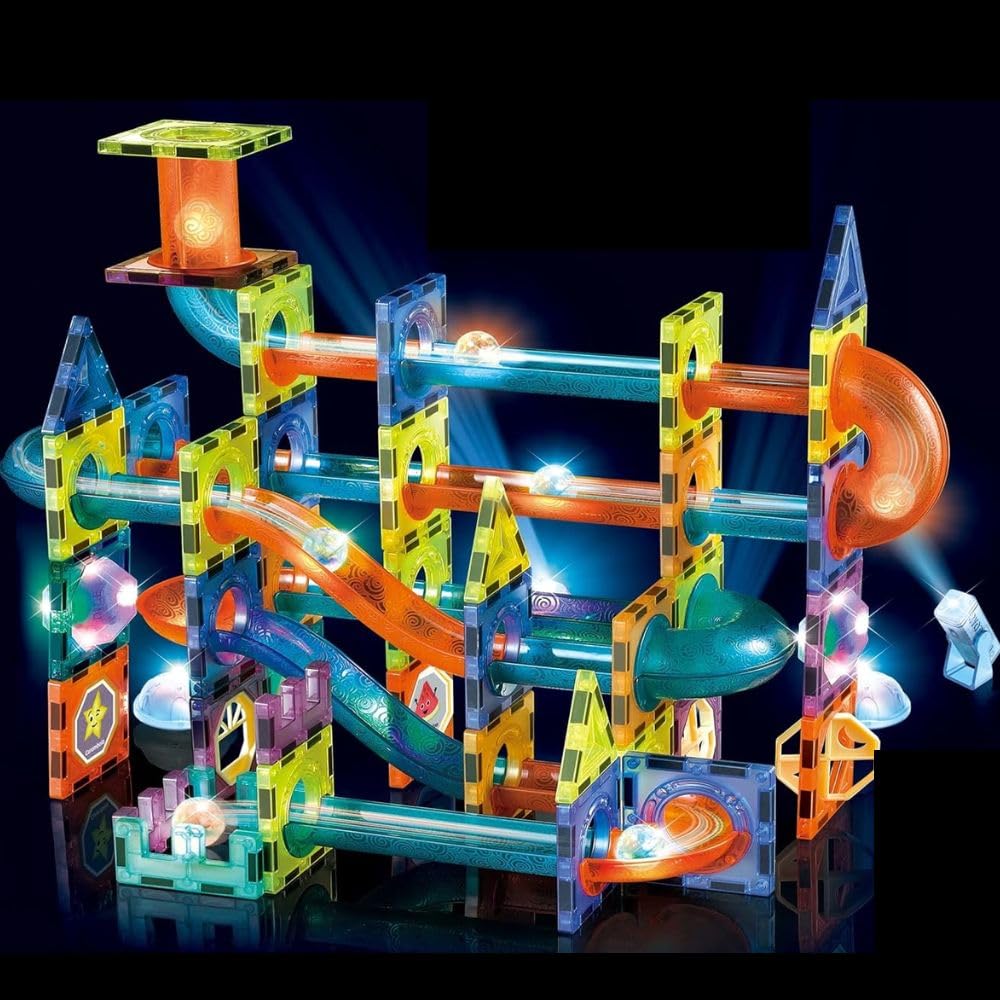 Light Magnetic Tiles Building Blocks for Kids (49 Pc) | 3D Clear STEM Educational Toys| Magnetic Marble Run for Boys & Girls 3 4 5 6 7 8 9+ | Creative Gift, 49 Pieces
