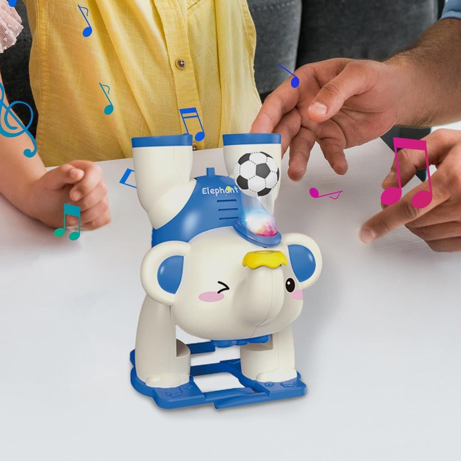 Crackles Light and Sound Musical Upside Down Elephant Toy with Levitating Blowing Floating Ball Crawling Toys for Kids, Electric Walking Toys for 3+ Years -Multi Color