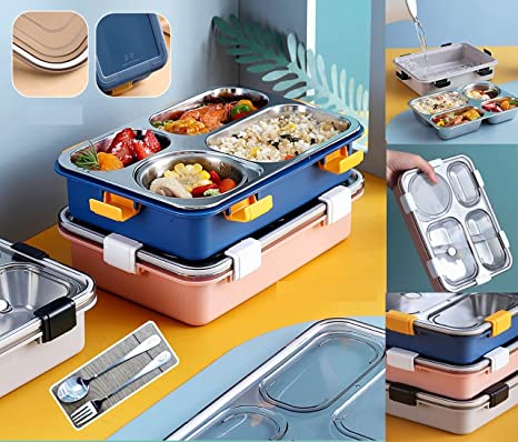Bento 4 Compartment Insulated Lunch Box Stainless Steel Tiffin Box (Jumbo Size) ( 850ml )