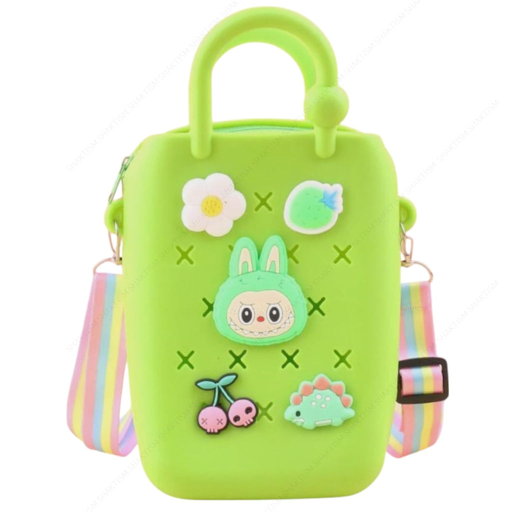 Silicone Sling Beach Tote Bag with Holes, Adjustable Straps, Cyan, Charms Sling Bags