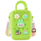 Silicone Sling Beach Tote Bag with Holes, Adjustable Straps, Cyan, Charms Sling Bags