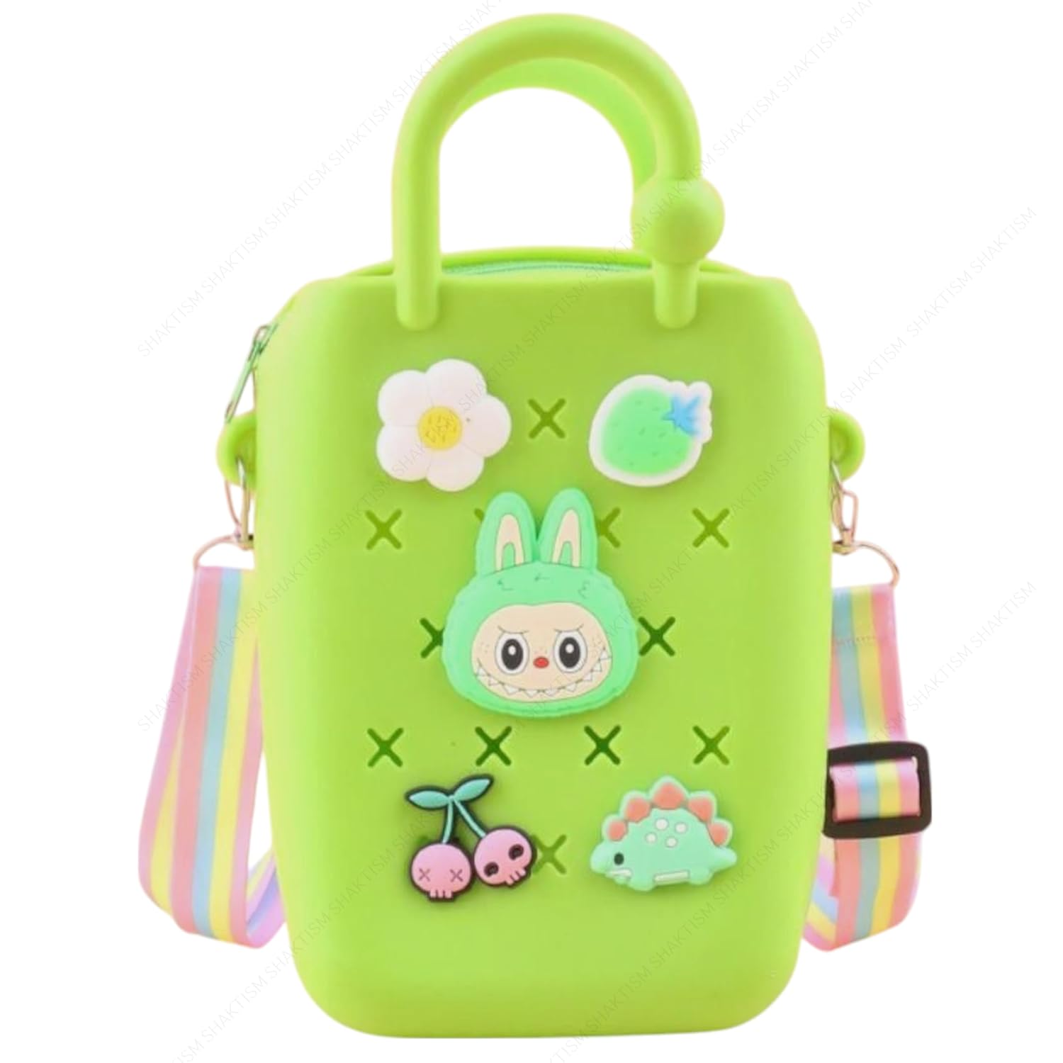 Silicone Sling Beach Tote Bag with Holes, Adjustable Straps, Cyan, Charms Sling Bags