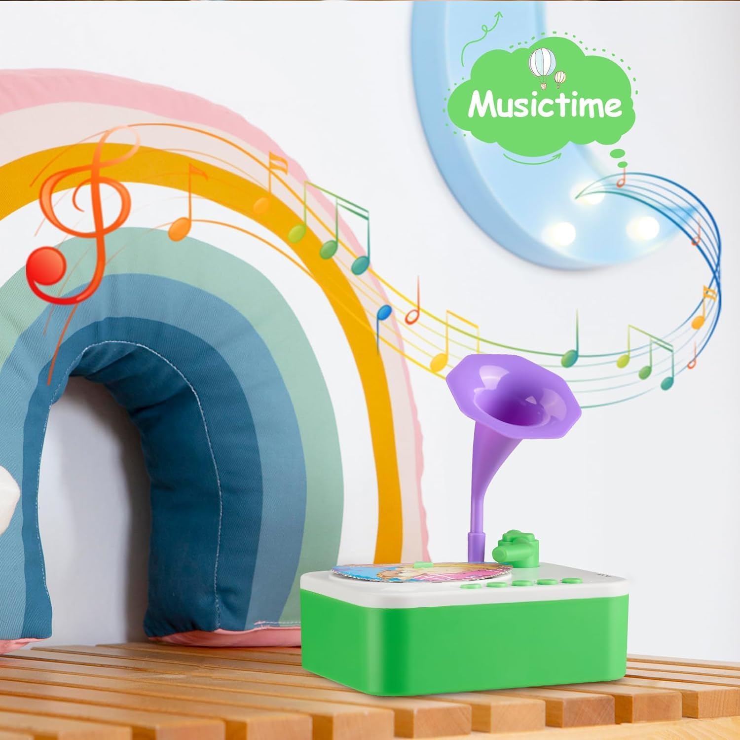 Kids Gramophone Music Player | Educational Phonograph Toy with 96 Story & Learning Cards,Toddler Early Learning Birthday Gift with Music, Rhymes & Stories for Boys & Girls Ages 6 Multicolor
