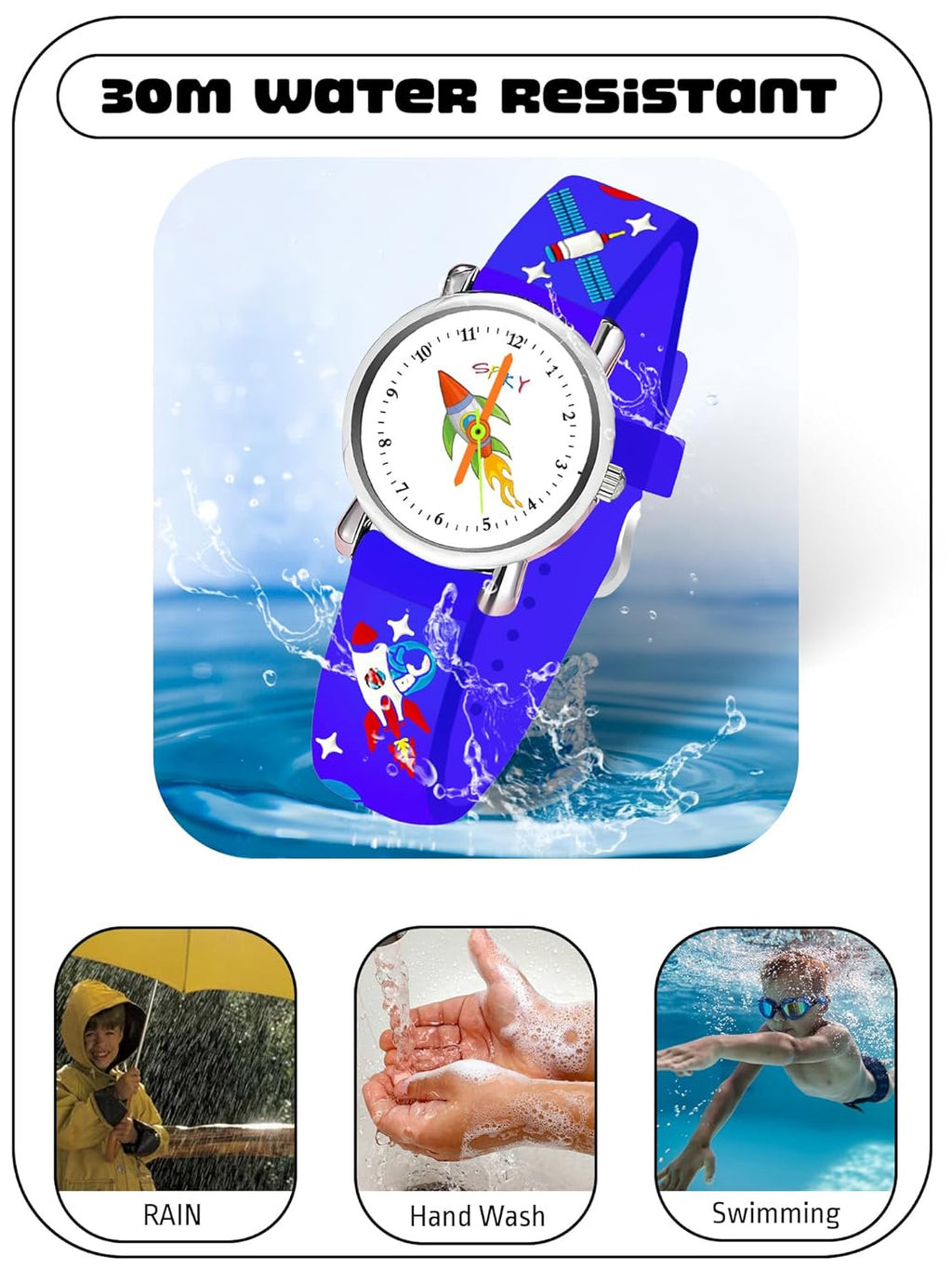 SPIKY Analog Watch for Kids | Unicorn Designer Printed Strap | Water Resistant | Stylish Unisex Best Birthday Gift | Analogue Wrist Watches for Girls & Boys | Age 2-14 yrs