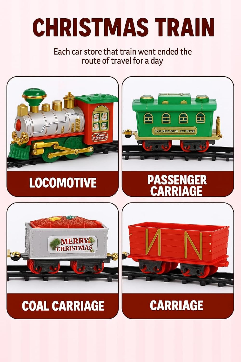 FunBlast Christmas Musical Train Set – 22 Pcs Electric Track Train with Real Water Smoke, Rechargeable Battery, LED Lights and Music, Santa, Bell & Tree Decoration Items for 3+ Years Kids, Boys, Girls