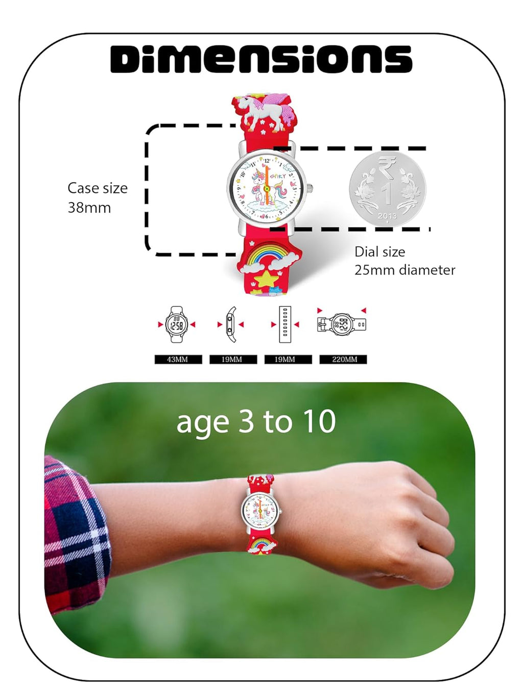 SPIKY Analog Watch for Kids | Unicorn Designer Printed Strap | Water Resistant | Stylish Unisex Best Birthday Gift | Analogue Wrist Watches for Girls & Boys | Age 2-14 yrs