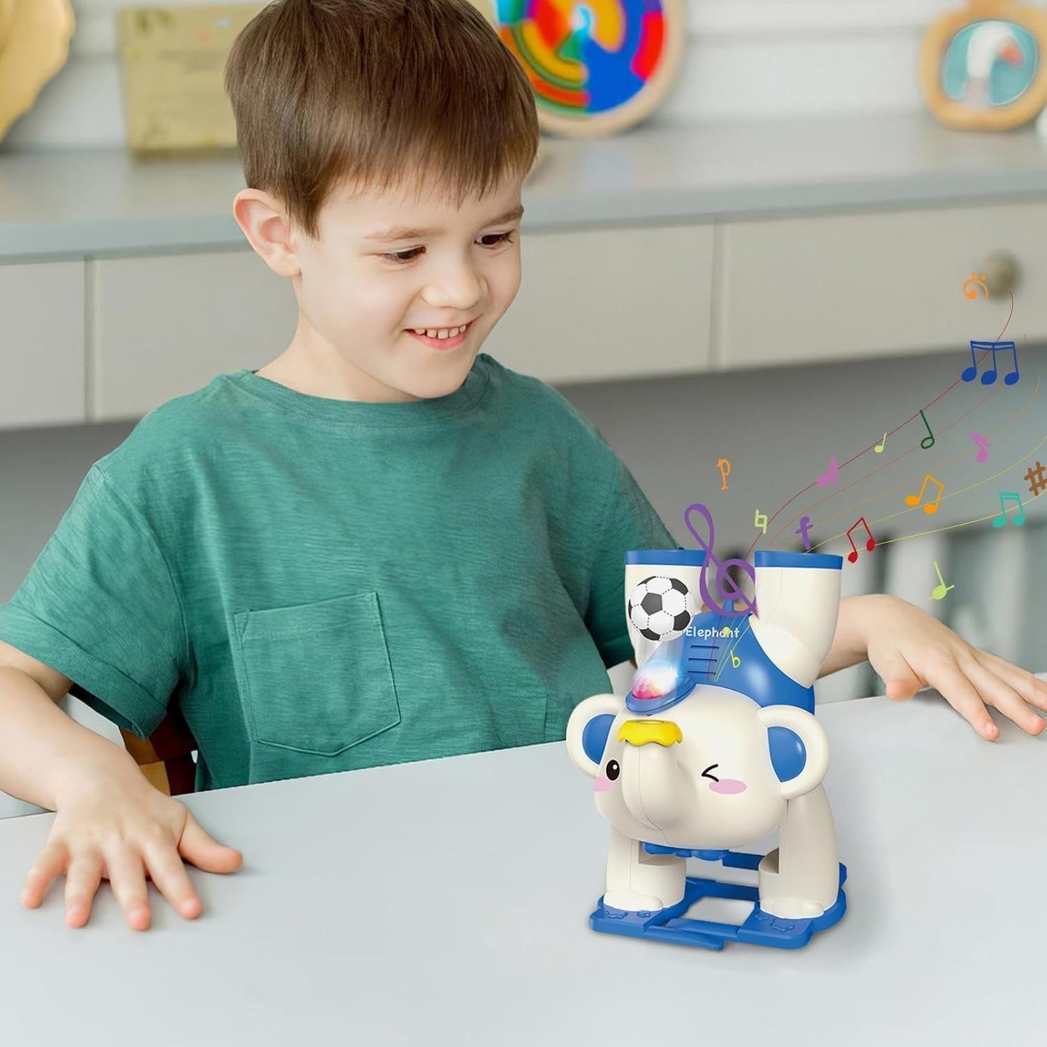 Crackles Light and Sound Musical Upside Down Elephant Toy with Levitating Blowing Floating Ball Crawling Toys for Kids, Electric Walking Toys for 3+ Years -Multi Color