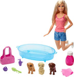 Barbie Doll, Blonde, and Playset with 3 Puppies, Bathtub and Accessories, Gift for 3 to 7 Year Olds