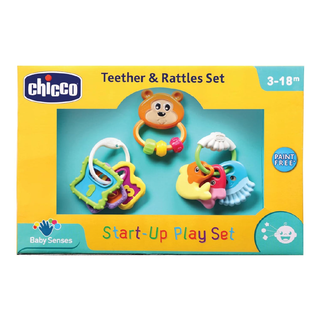 Chicco FirstPlay Set|4-Piece Interactive Rattle Toy Set for 3 to 18 months | Lightweight & Easy-to-Grasp Baby Rattles | Stimulates Sensory & Manual Coordination | |Infant Toys|Paint-free