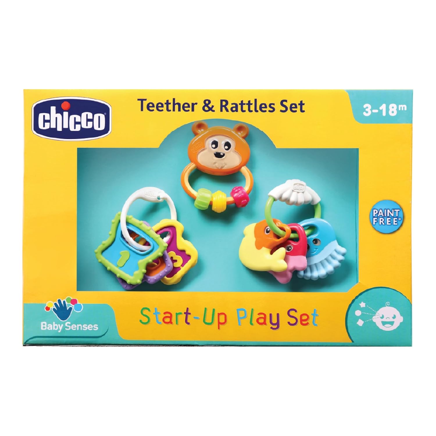 Chicco FirstPlay Set|4-Piece Interactive Rattle Toy Set for 3 to 18 months | Lightweight & Easy-to-Grasp Baby Rattles | Stimulates Sensory & Manual Coordination | |Infant Toys|Paint-free