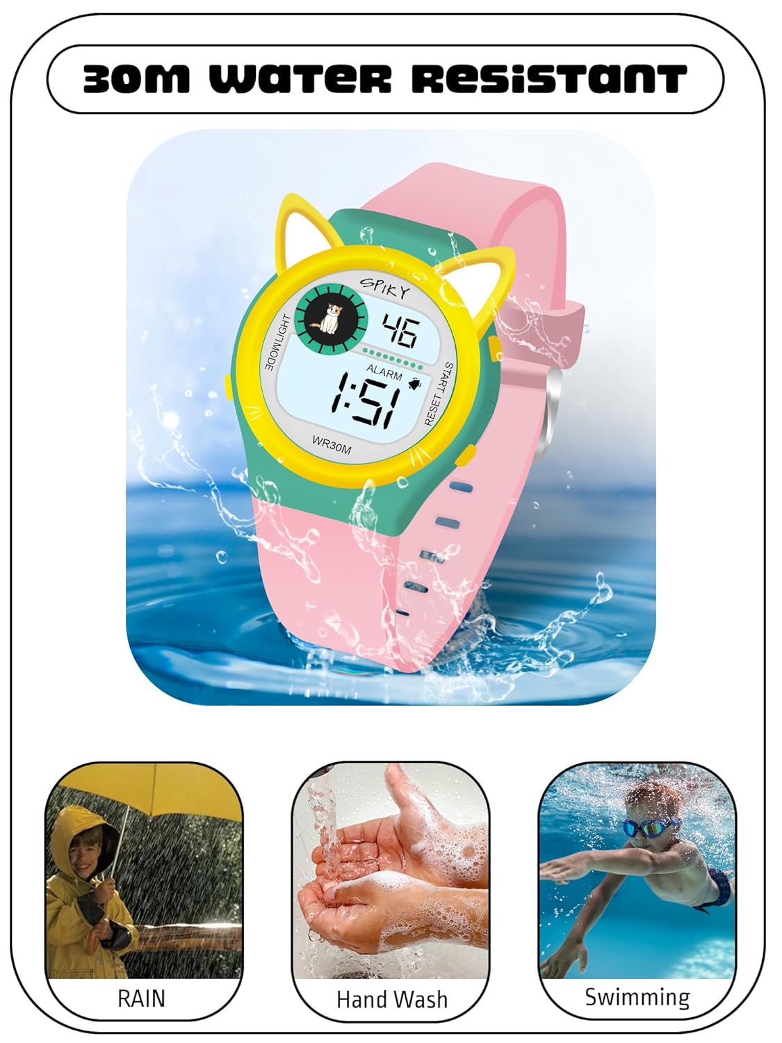 SPIKY Digital Sports Watch for Kids | Animal Shape Design | Multifunctional with 7 LED Luminous Lights | Water-Resistant | Best Birthday Gift Wrist Watches for Girls & Boys | Age 2-14 yrs