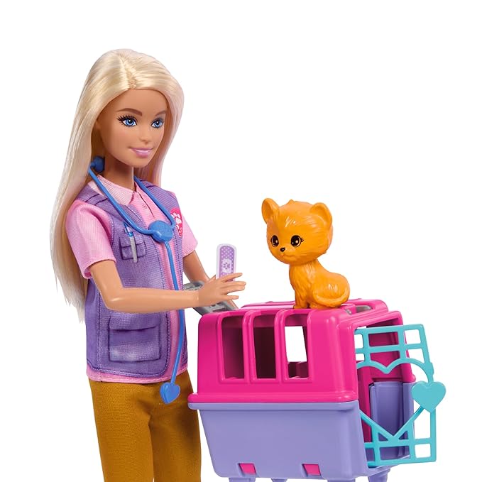 Barbie Careers Doll & Accessories, Animal Rescue & Recovery Playset with Blonde Doll, Baby Monkey & Tiger Figures, Carrier & More