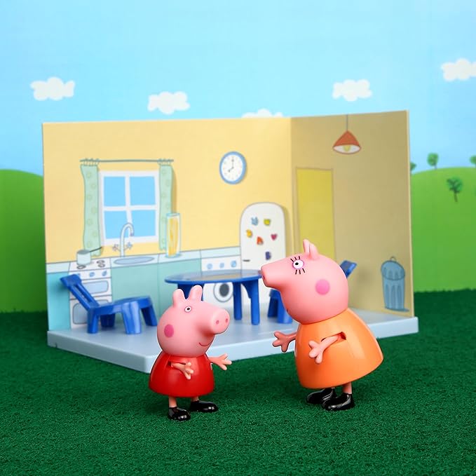 Original Hasbro PEPPA PIG Kitchen Themed Preschool Toy with Mummy Pig, Includes 2 Poseable Figures, Accessories and Scene Cards Playset, Ages 3 Birthday Gift Toys for Kids,Playsets