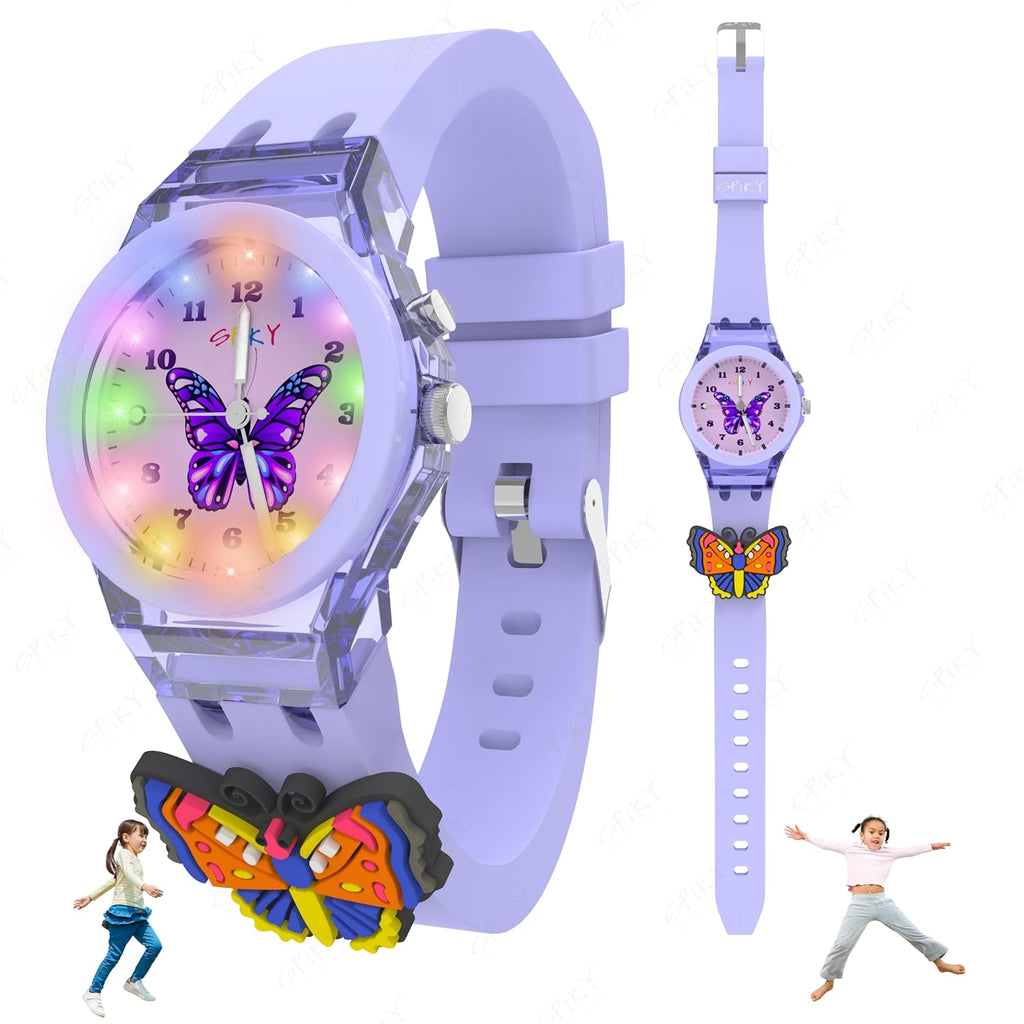 SPIKY Analog Watch for Kids | 3D Cartoon | 7 Multicolor LED Luminous Lights with Silicone Strap | Unisex Best Birthday Gift | Analogue Wrist Watches for Boys & Girls | Age 3-10 yrs