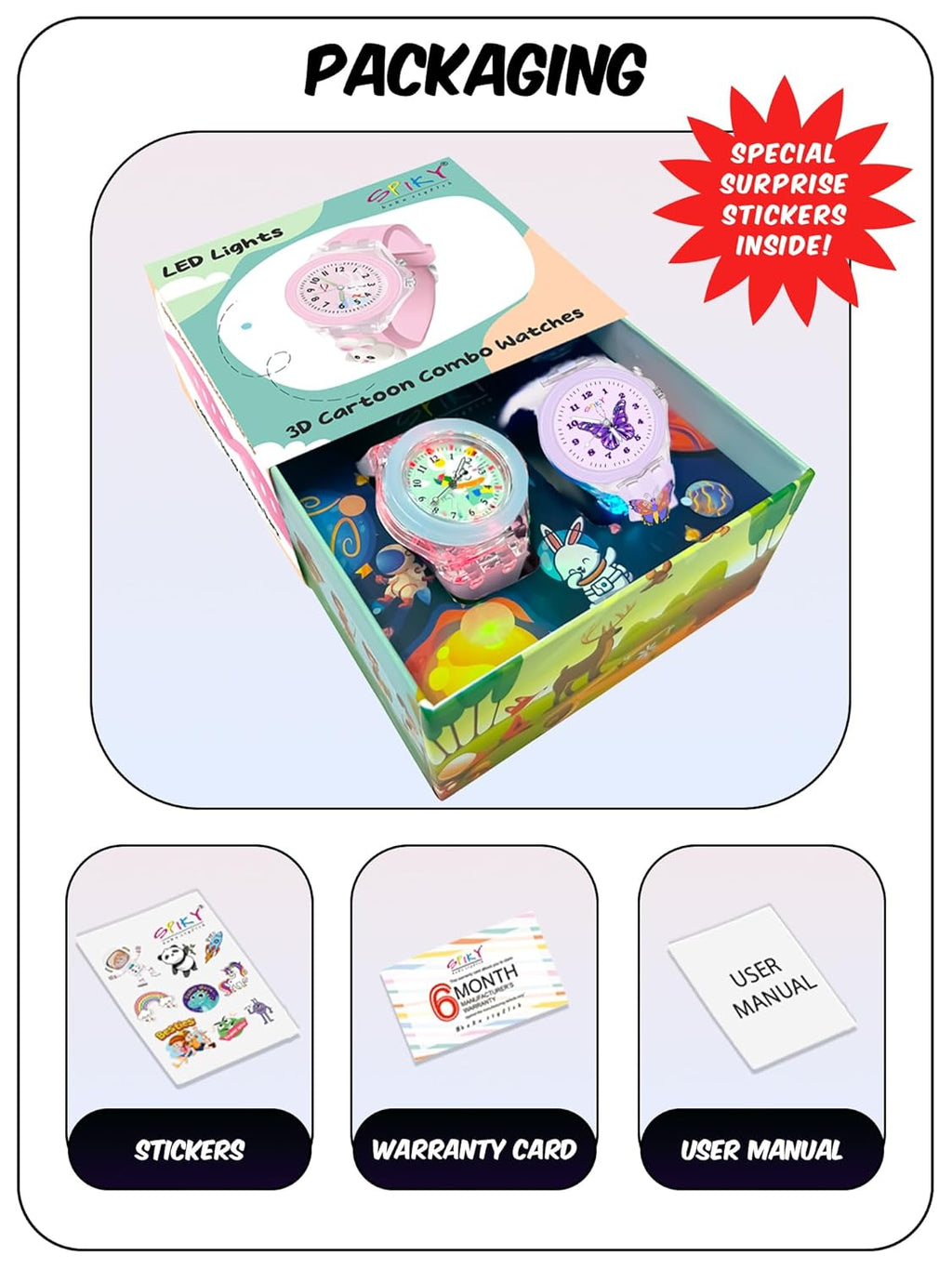 SPIKY Analog Watch for Kids | 3D Cartoon | 7 Multicolor LED Luminous Lights with Silicone Strap | Unisex Best Birthday Gift | Analogue Wrist Watches for Boys & Girls | Age 3-10 yrs