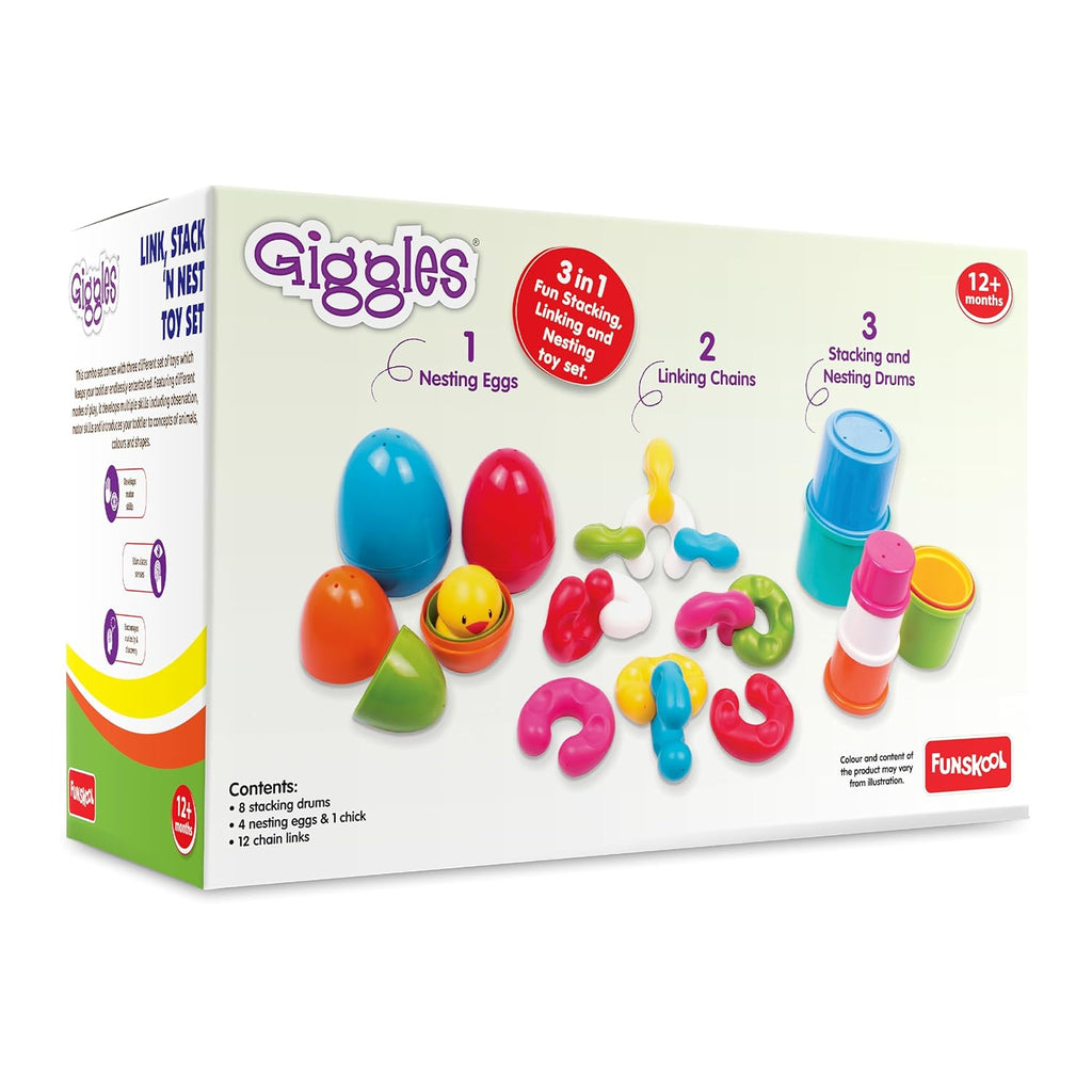 Giggles Funskool Link Stack N Nest, Nesting & Stackable Toy Blocks for Kids, Encourages Learning & Development, Fun Activity for Babies, Gift Set for Kid, Age 6+ Months