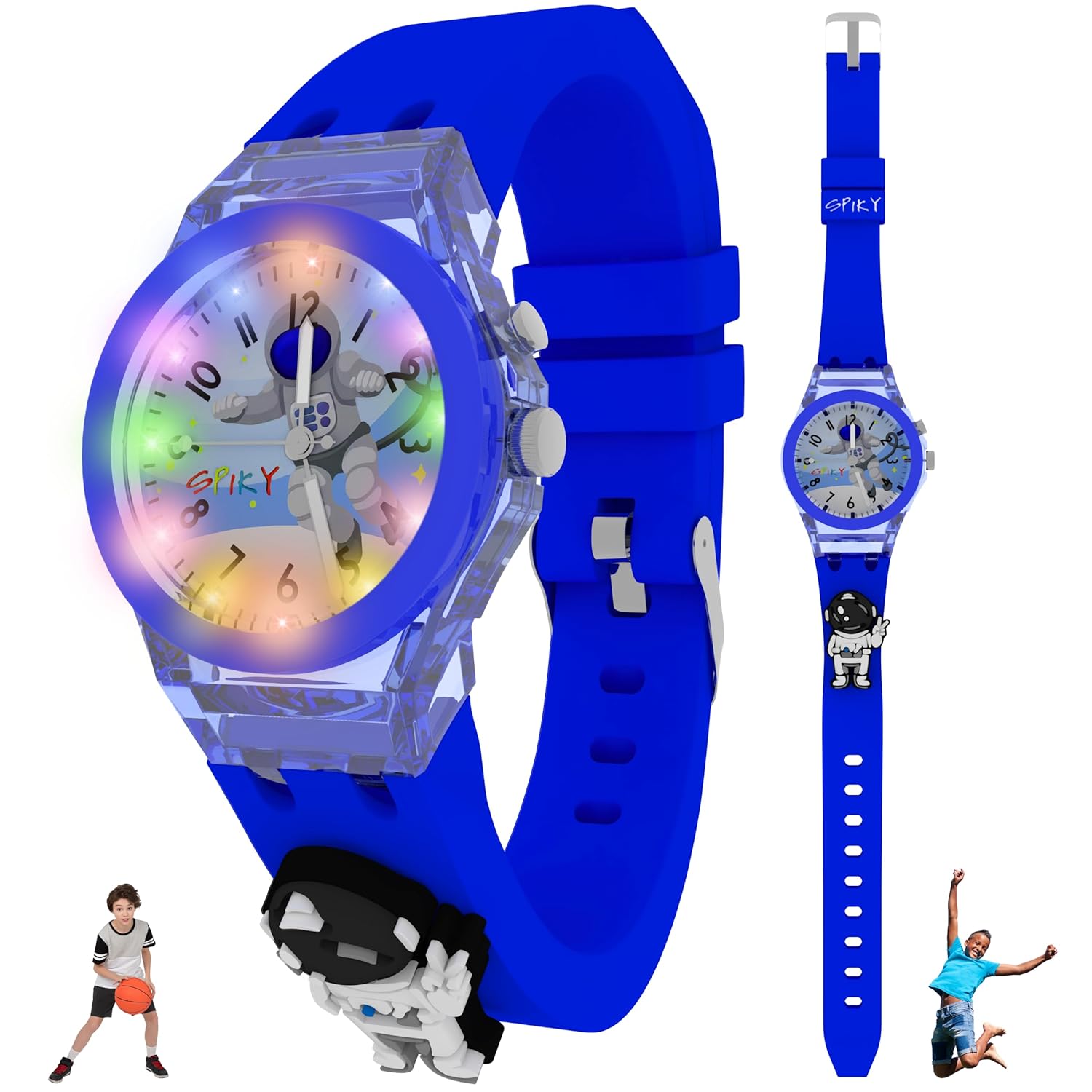 SPIKY Analog Watch for Kids | 3D Cartoon | 7 Multicolor LED Luminous Lights with Silicone Strap | Unisex Best Birthday Gift | Analogue Wrist Watches for Boys & Girls | Age 3-10 yrs