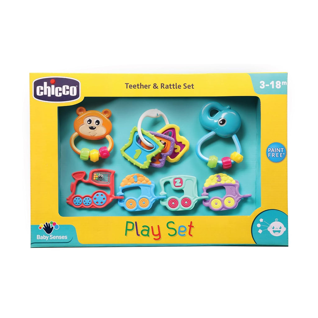Chicco Start-Up Play Set |3-Piece Colourful Baby Rattle Toy Set for 3 to 18 Months |Enhances Early Development, Sensory Play & Motor Skills|Infant Toys|Paint-Free