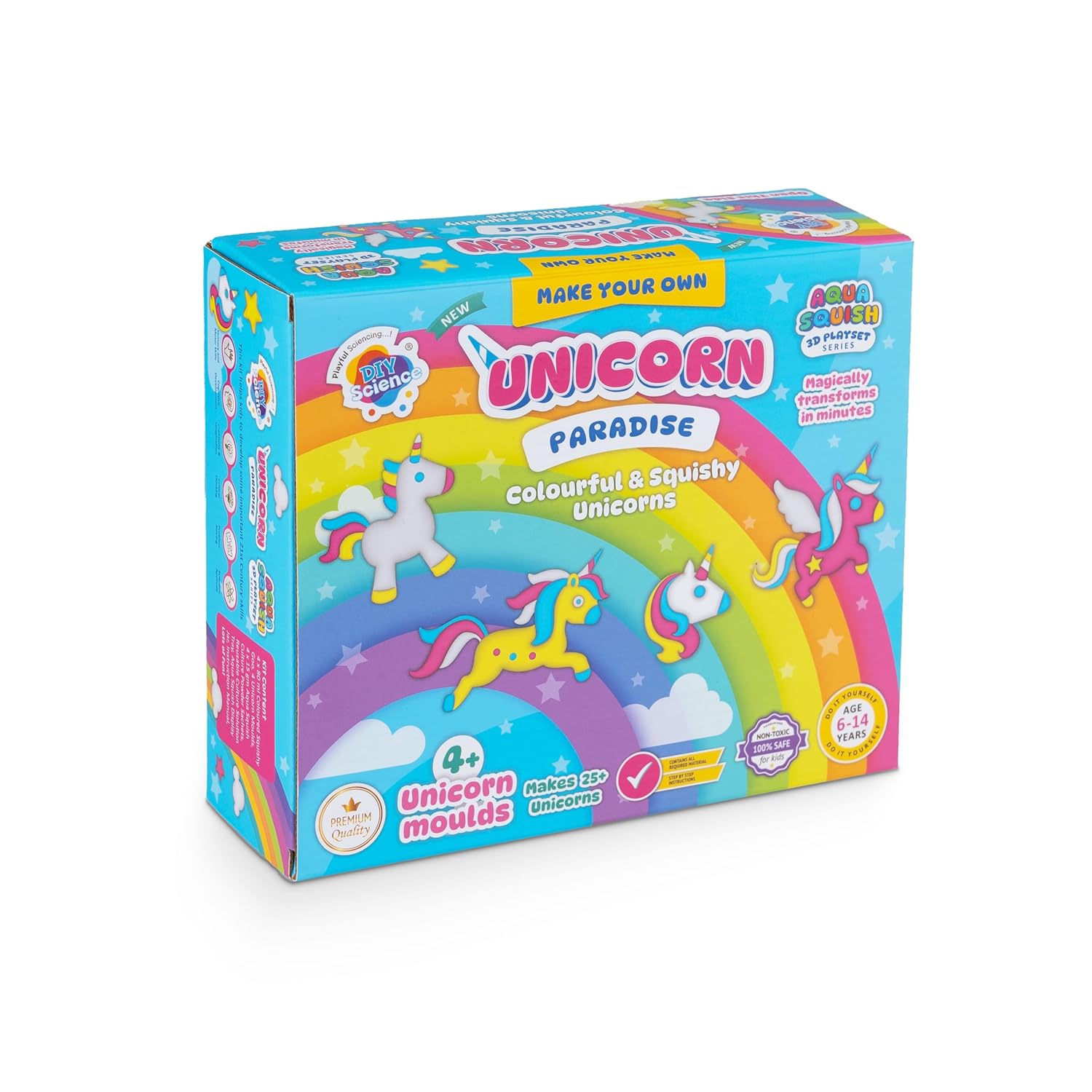 Unicorn Paradise Aqua Squish Kit | Make More Than 25 3D Colorful Soft and Squishy Unicorn | Magic Water Elf Gel Toys for Girls and Boys | 4 Unicorn Moulds | Ideal for Birthday Gift