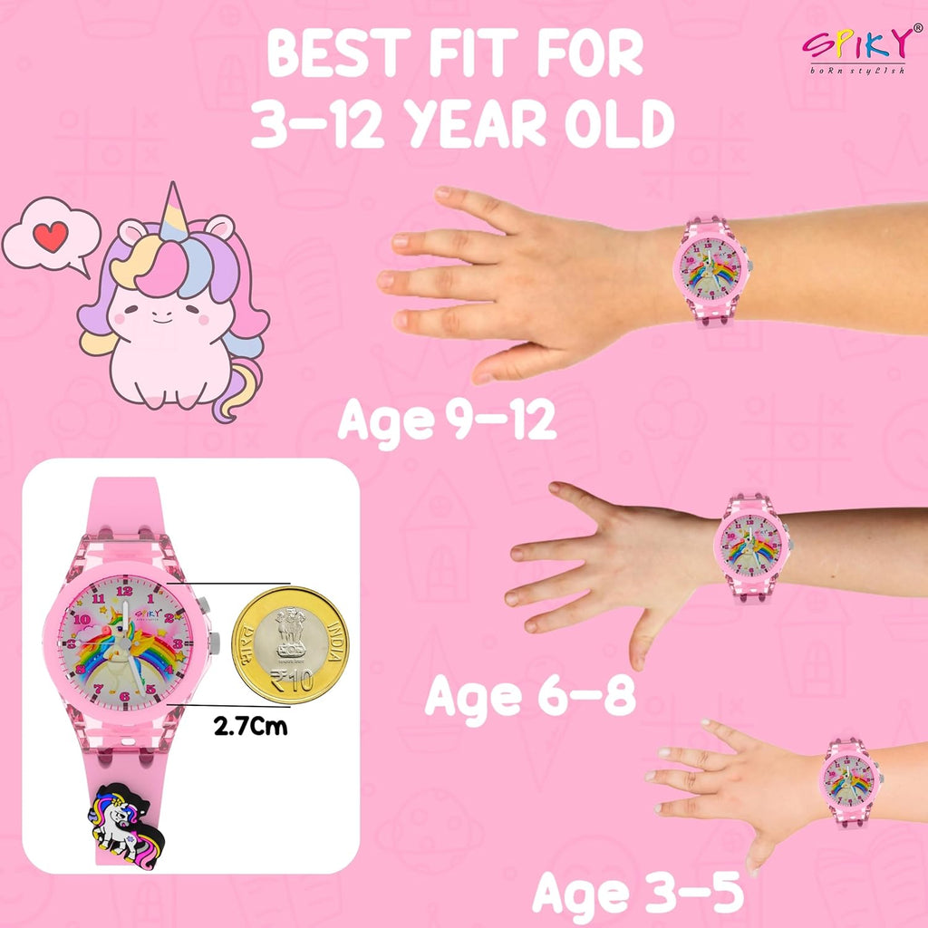 SPIKY Analog Watch for Kids | 3D Cartoon | 7 Multicolor LED Luminous Lights with Silicone Strap | Unisex Best Birthday Gift | Analogue Wrist Watches for Boys & Girls | Age 3-10 yrs
