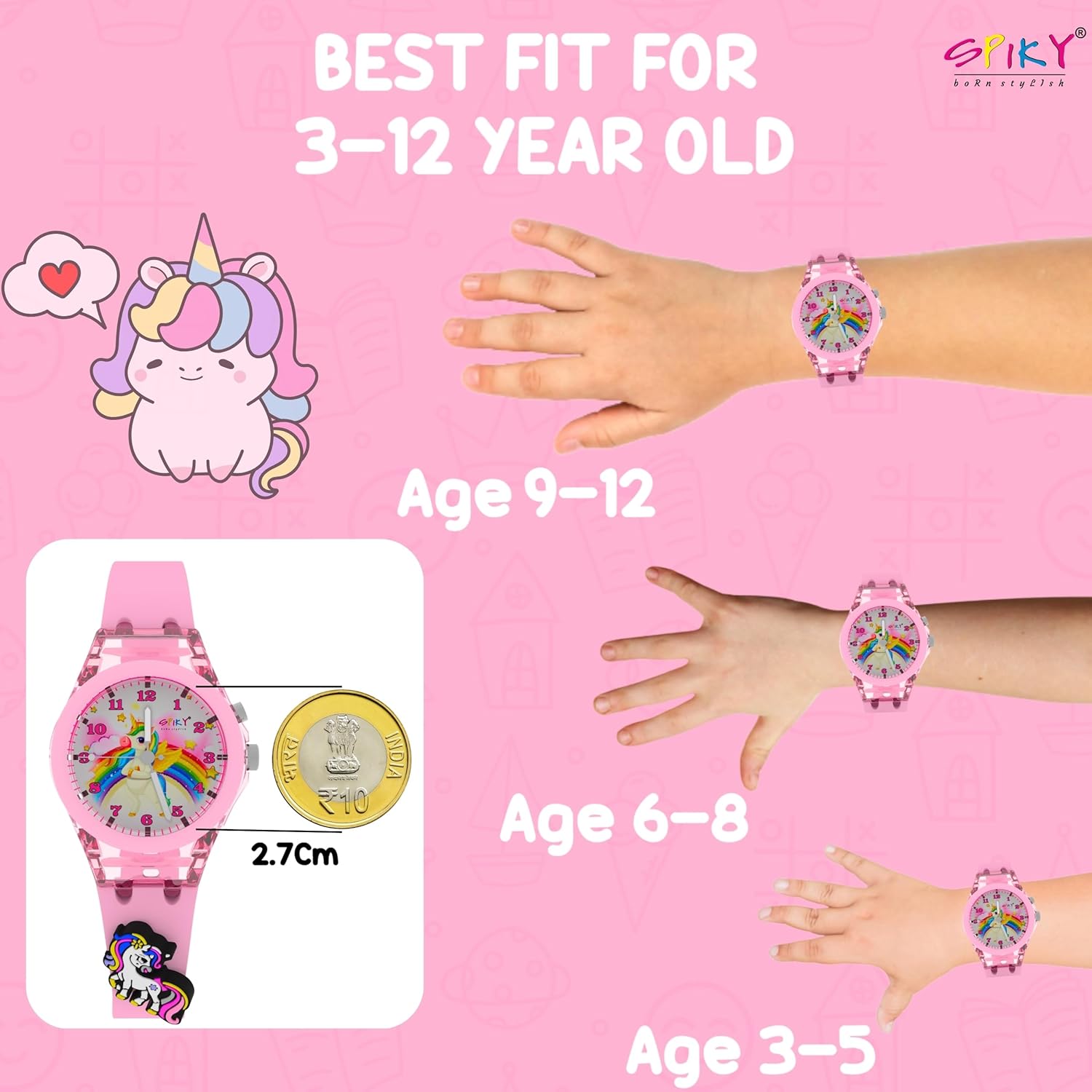 SPIKY Analog Watch for Kids | 3D Cartoon | 7 Multicolor LED Luminous Lights with Silicone Strap | Unisex Best Birthday Gift | Analogue Wrist Watches for Boys & Girls | Age 3-10 yrs