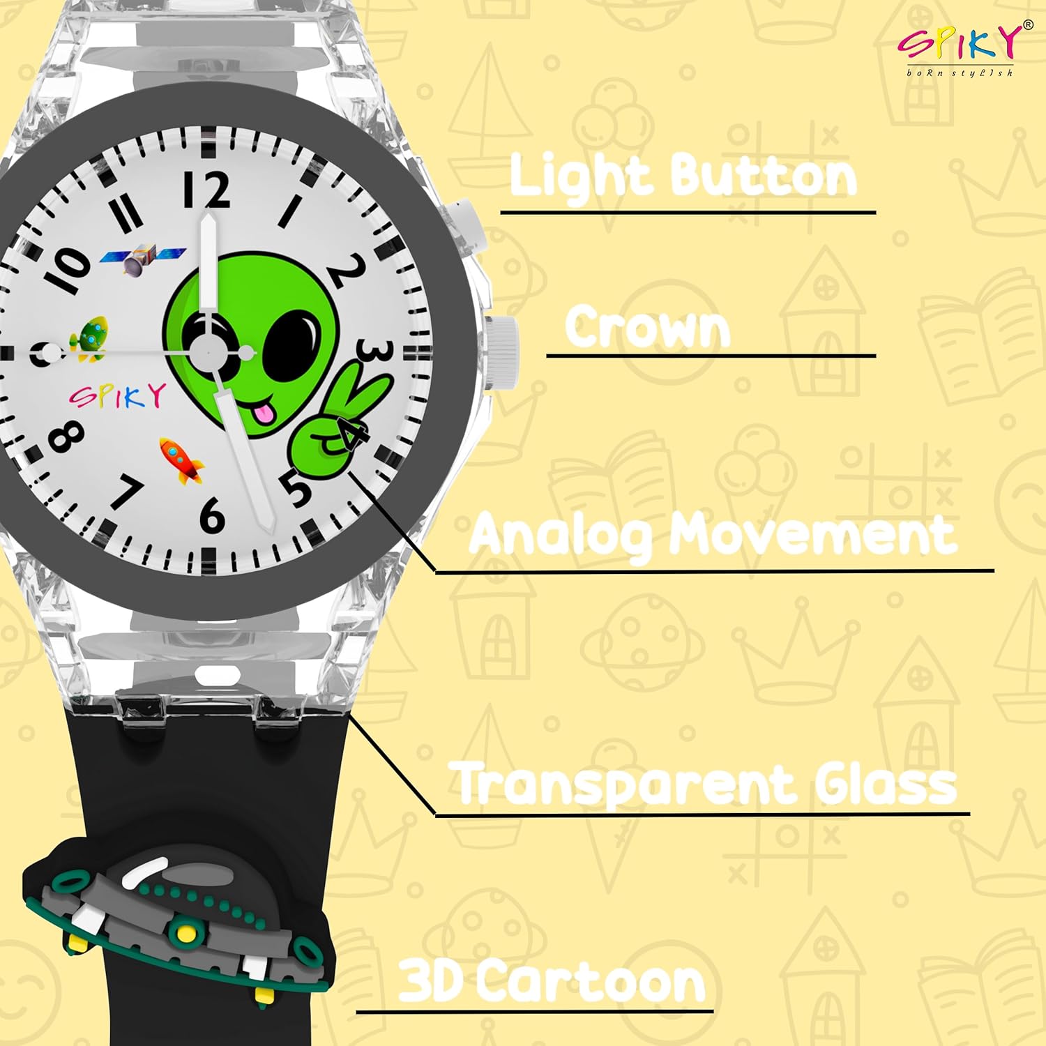 SPIKY Analog Watch for Kids | 3D Cartoon | 7 Multicolor LED Luminous Lights with Silicone Strap | Unisex Best Birthday Gift | Analogue Wrist Watches for Boys & Girls | Age 3-10 yrs