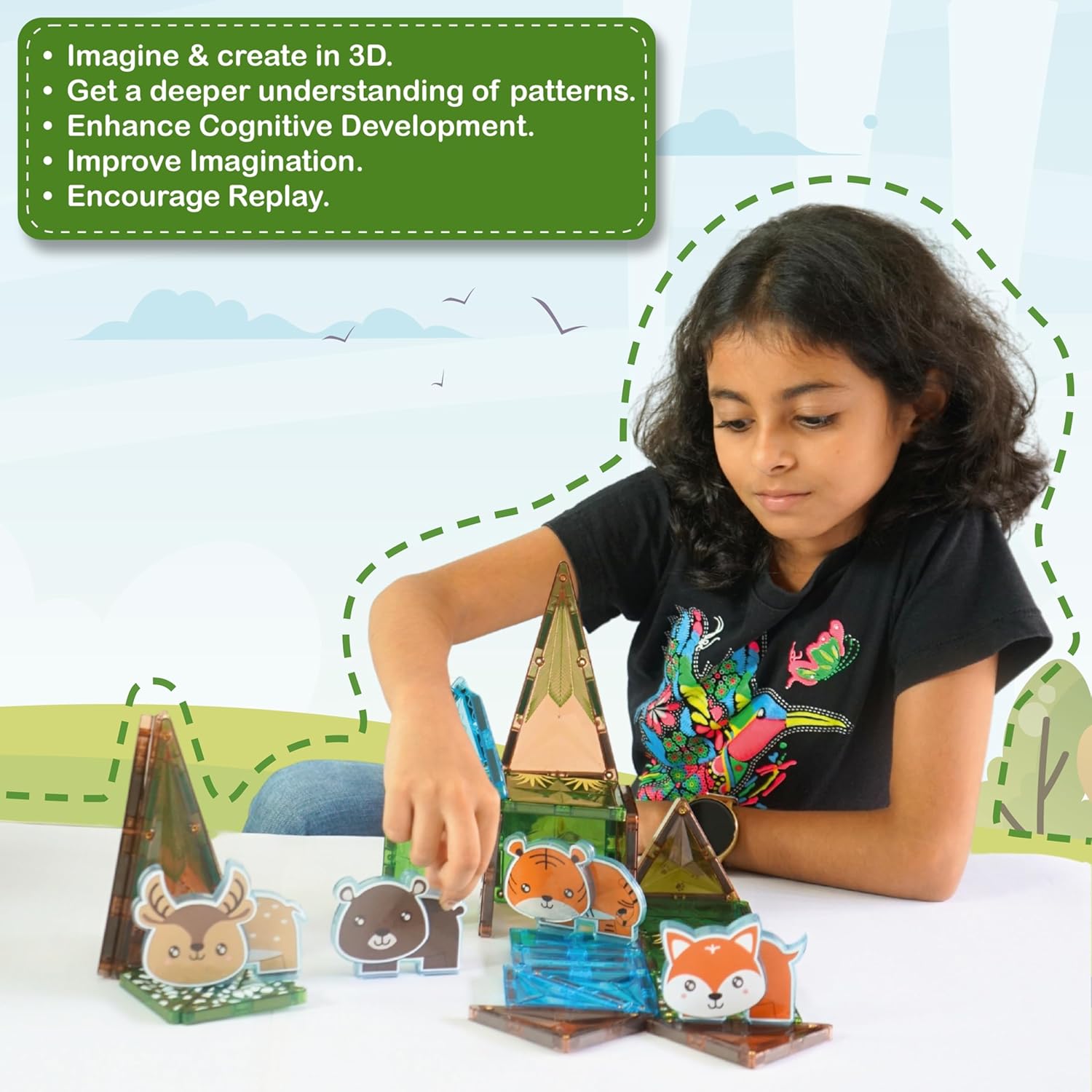 Magnetix - Jungle Child's First Construction Set, STEAM Educational Toy, Magnetic Building Set for Boys and Girls Age 3+ - Pieces: 34