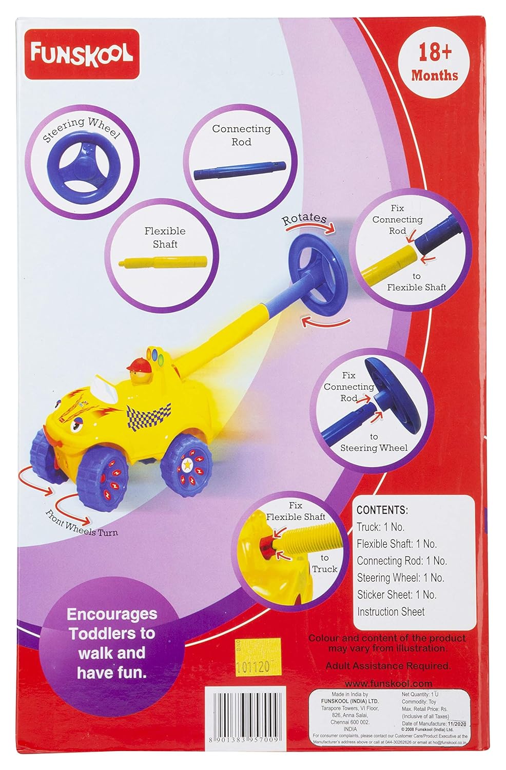 Giggles Funskool Walk N Drive Truck, Fun & Development Toy for Babies, Encourage Walking in Infants, Improve Balance & Coordination, Stimulate Senses, Multicolour, Gift Set for Kids, Ages 18+ Months