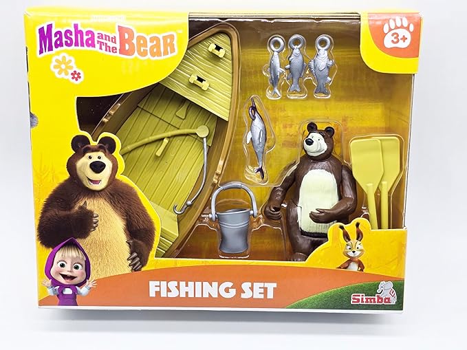 Masha and the Bear By Fratelli Playset(3 Inch Masha Series Bear Doll and Its Boat and Fishing Accessories)