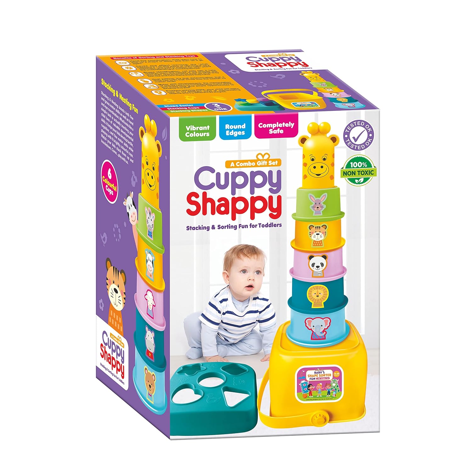 toymate Baby’s Safari World 3-in-1 Gift Set – 17 Pcs Educational Toddler Toys for 12-36 Months, Nesting Eggs, Stacking Cups & Ball Drop Ramp, Learning Playset for Boys & Girls