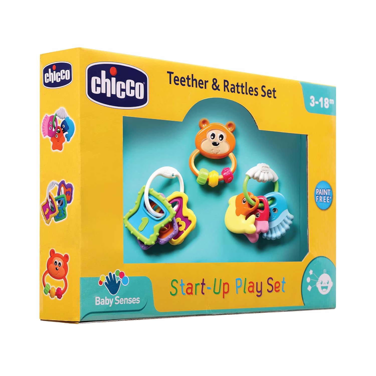 Chicco Start-Up Play Set |3-Piece Colourful Baby Rattle Toy Set for 3 to 18 Months |Enhances Early Development, Sensory Play & Motor Skills|Infant Toys|Paint-Free