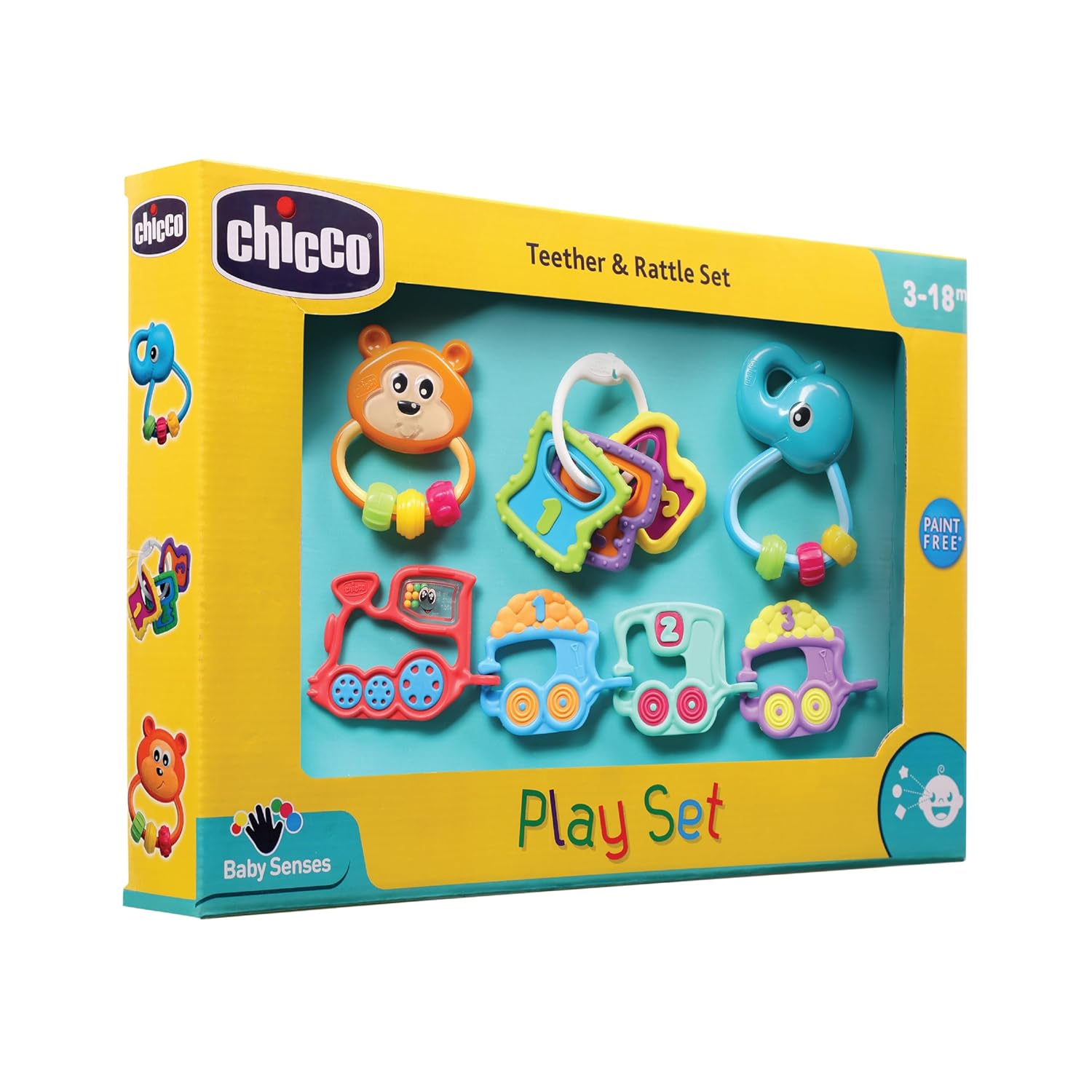 Chicco FirstPlay Set|4-Piece Interactive Rattle Toy Set for 3 to 18 months | Lightweight & Easy-to-Grasp Baby Rattles | Stimulates Sensory & Manual Coordination | |Infant Toys|Paint-free
