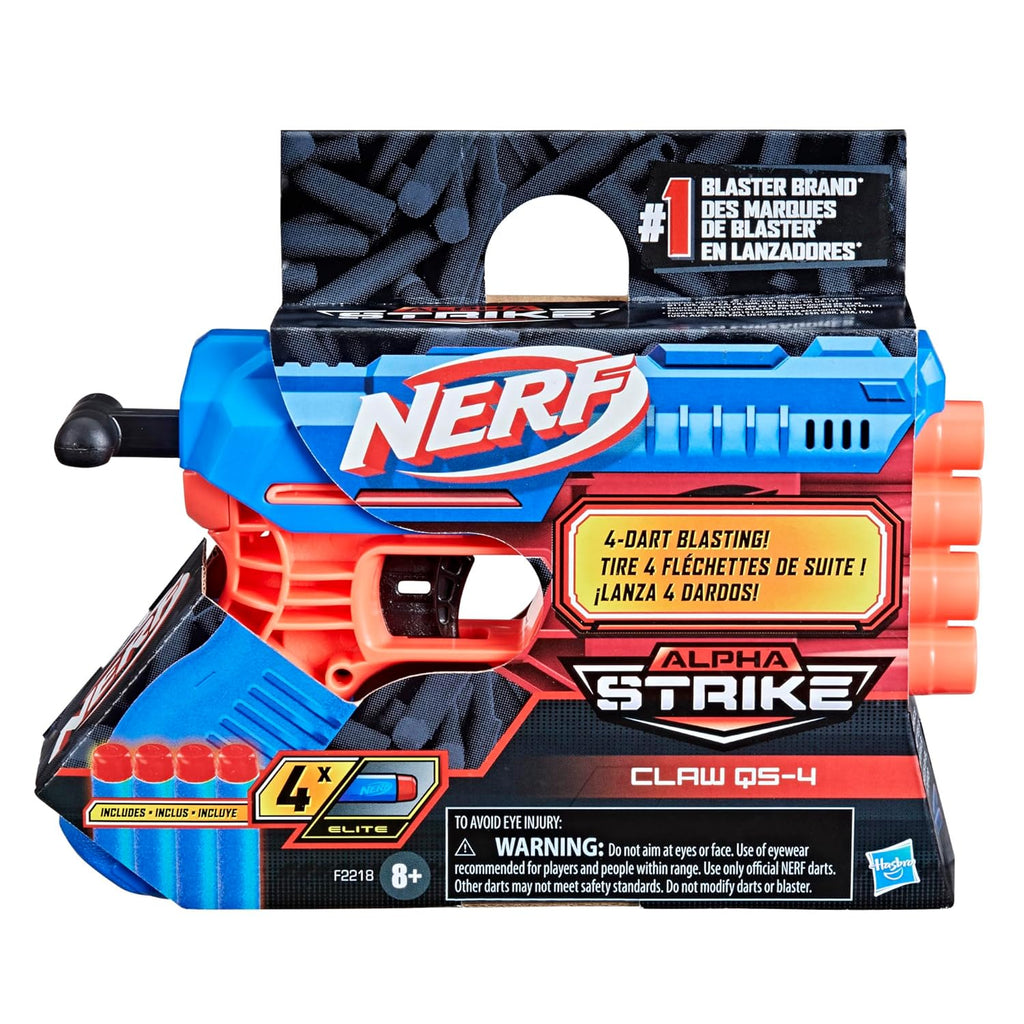 Nerf Alpha Strike Claw Qs-4 Blaster 4 Official Nerf Elite Foam Darts,Multicolor