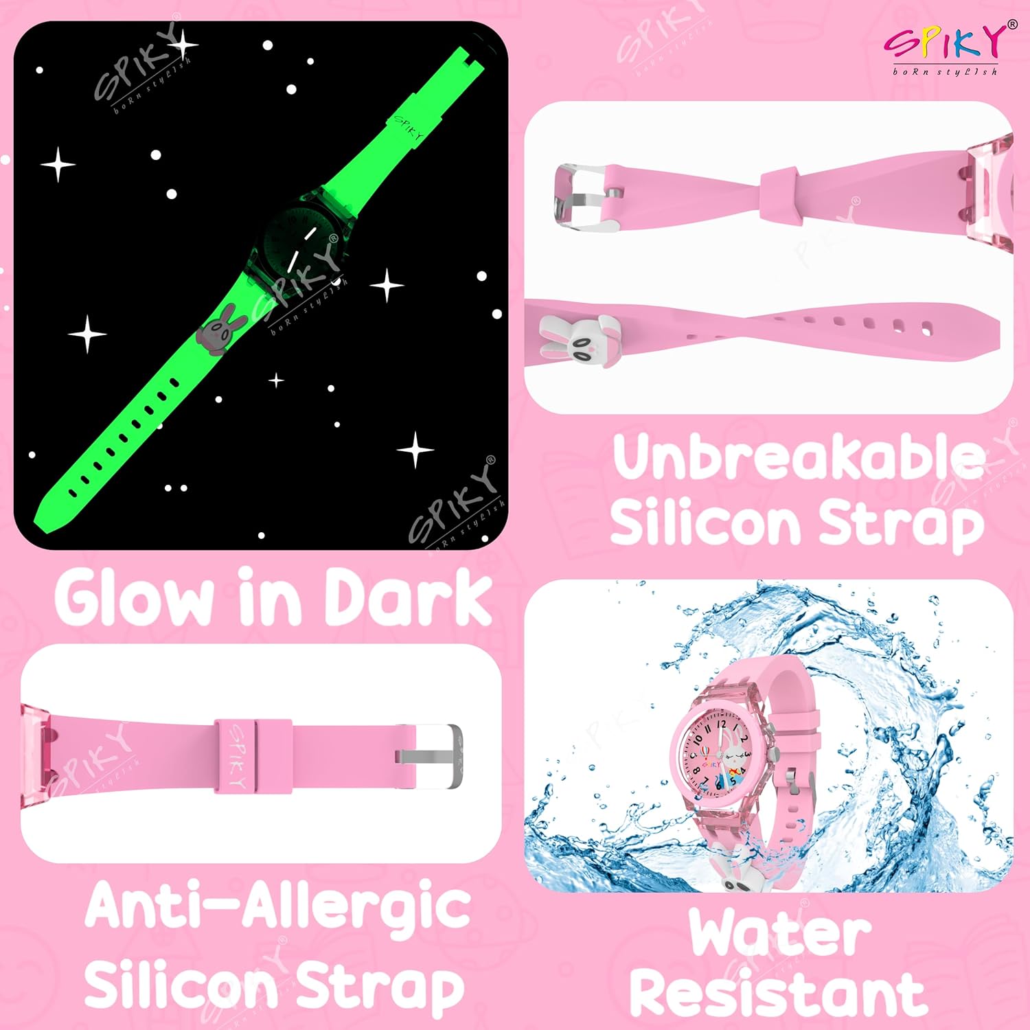 SPIKY Analog Watch for Kids | 3D Cartoon | 7 Multicolor LED Luminous Lights with Silicone Strap | Unisex Best Birthday Gift | Analogue Wrist Watches for Boys & Girls | Age 3-10 yrs