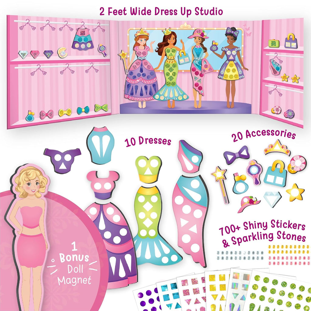 Imagimake DIY Magnetic Dress-Up Princess |Pretend Play Toys for Girls | 30 Magnetic Dresses & Accessories | Interchange & Create Unlimited Outfits | Birthday Gift for Girls Ages 3,4,5,6,7,Multicolour