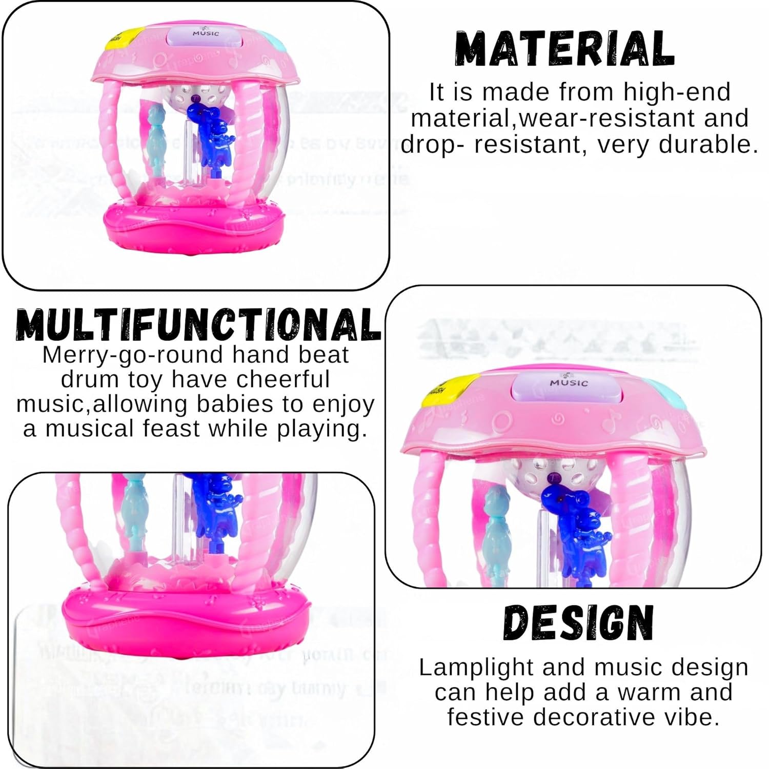 GRAPHENE Happy Horse Rotating Musical Drum Set for Toddlers Battery Operated Merry-Go-Round Toy with Lights Different Sounds & Lullaby Songs Multicolor (Pack of 1)