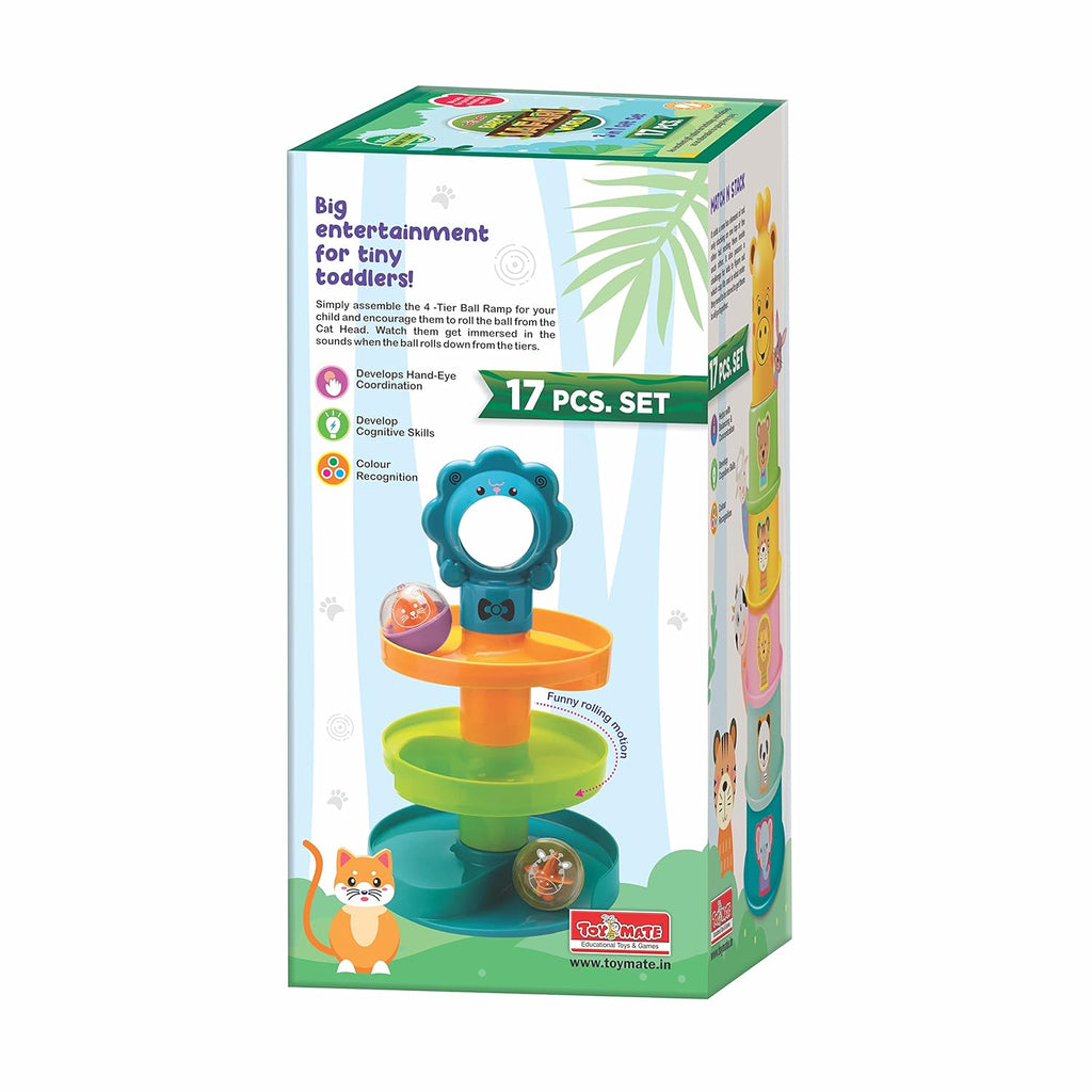 toymate Baby’s Safari World 3-in-1 Gift Set – 17 Pcs Educational Toddler Toys for 12-36 Months, Nesting Eggs, Stacking Cups & Ball Drop Ramp, Learning Playset for Boys & Girls