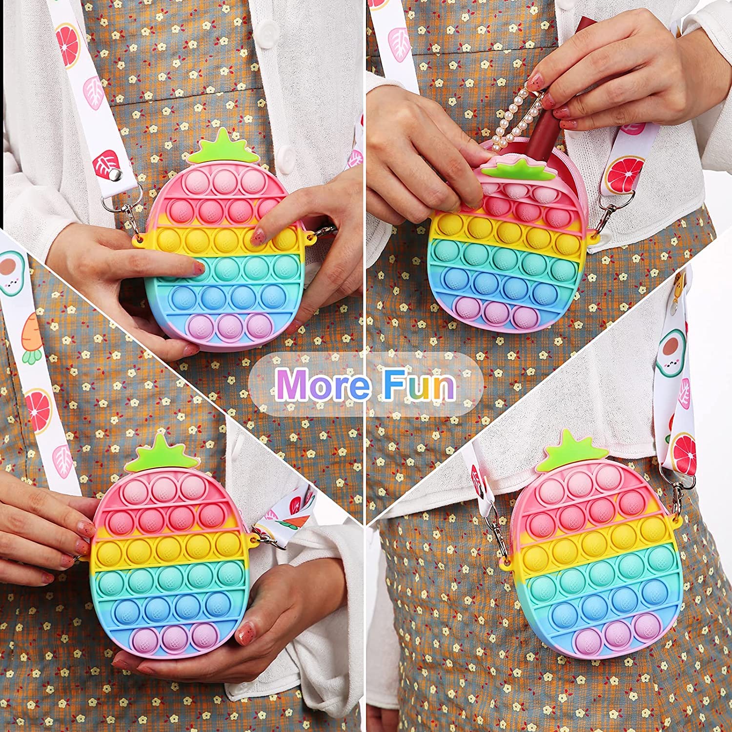 Pop it Pineapple Bag Kid's and Women's Sensory Silicone Pineapple Bag Pop it Party Shoulder Backpack for Fidget Toys for Anxiety Stress Relief, Return Gifts Pop it Rakhi Fidget (Pineapple Bag)